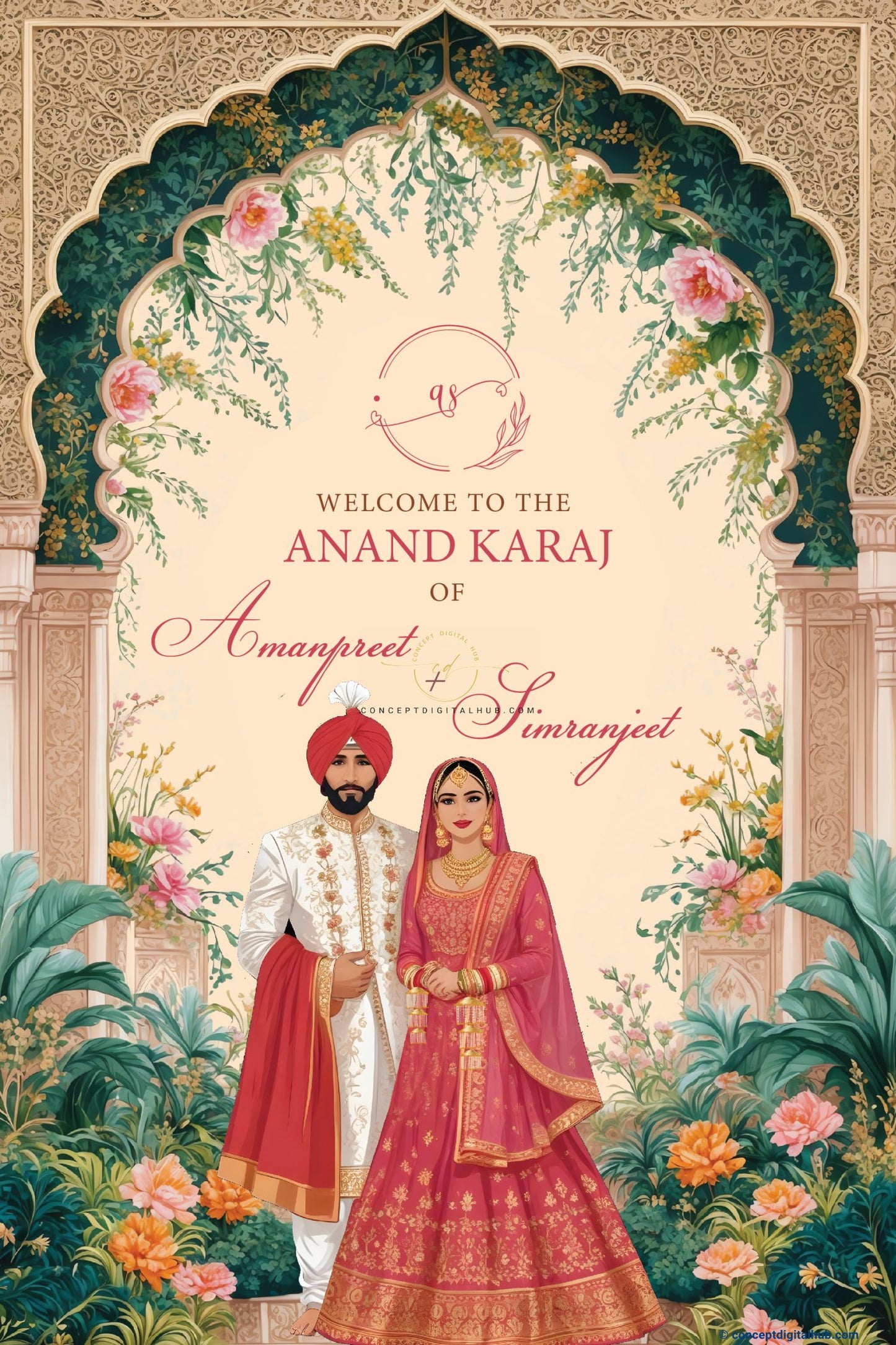 Green Color Garden Theme Welcome Board for Wedding