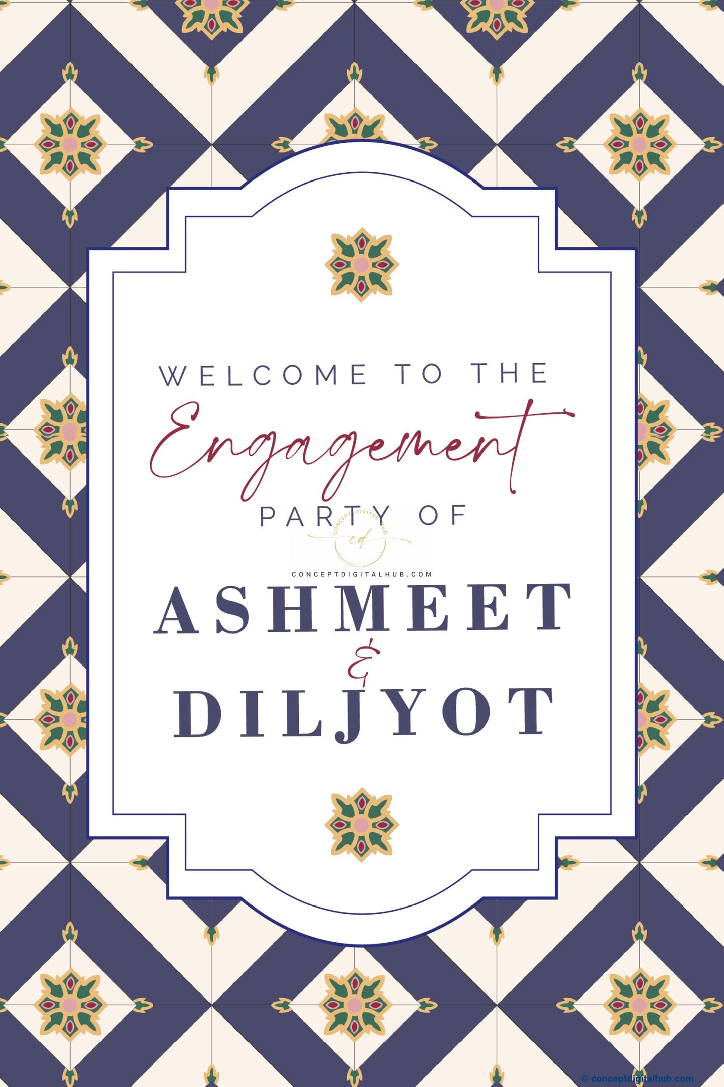 Mulled Wine Color Tilling Pattern Welcome Board for Engagement