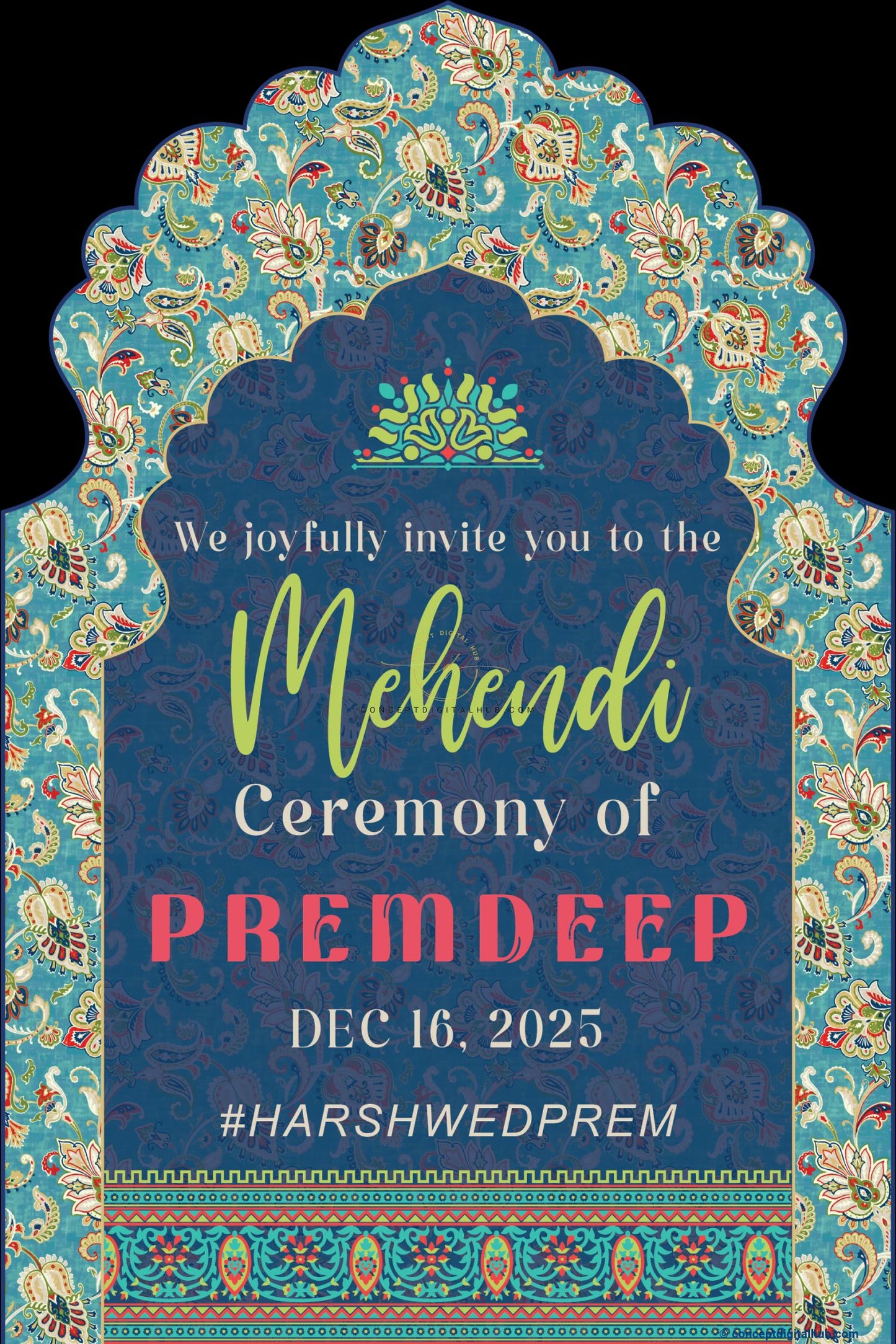 Turquoise Blue Color Paisley Floral Welcome Board for Mehendi