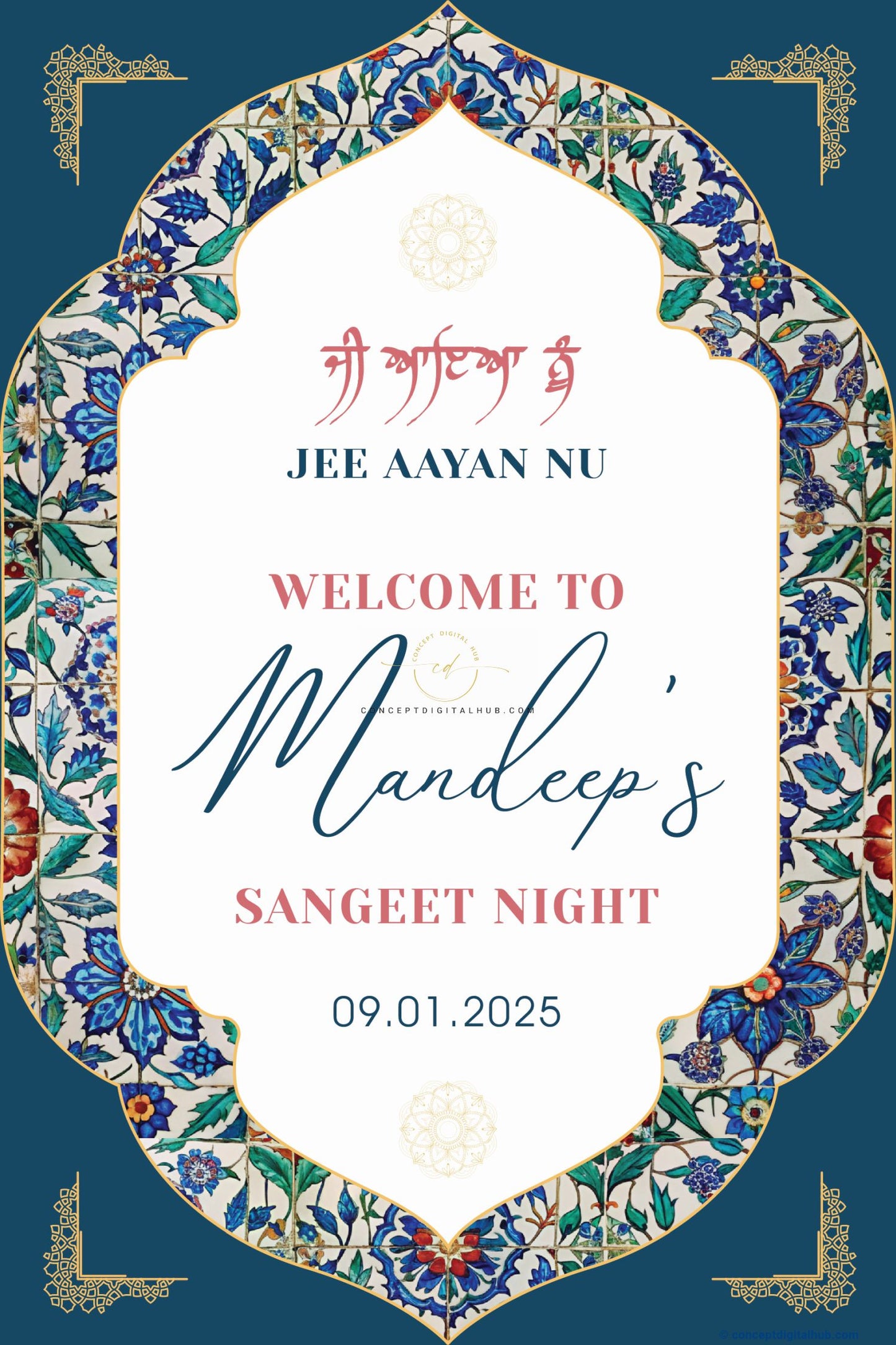 Blue Colored Arc Welcome Board for Sangeet