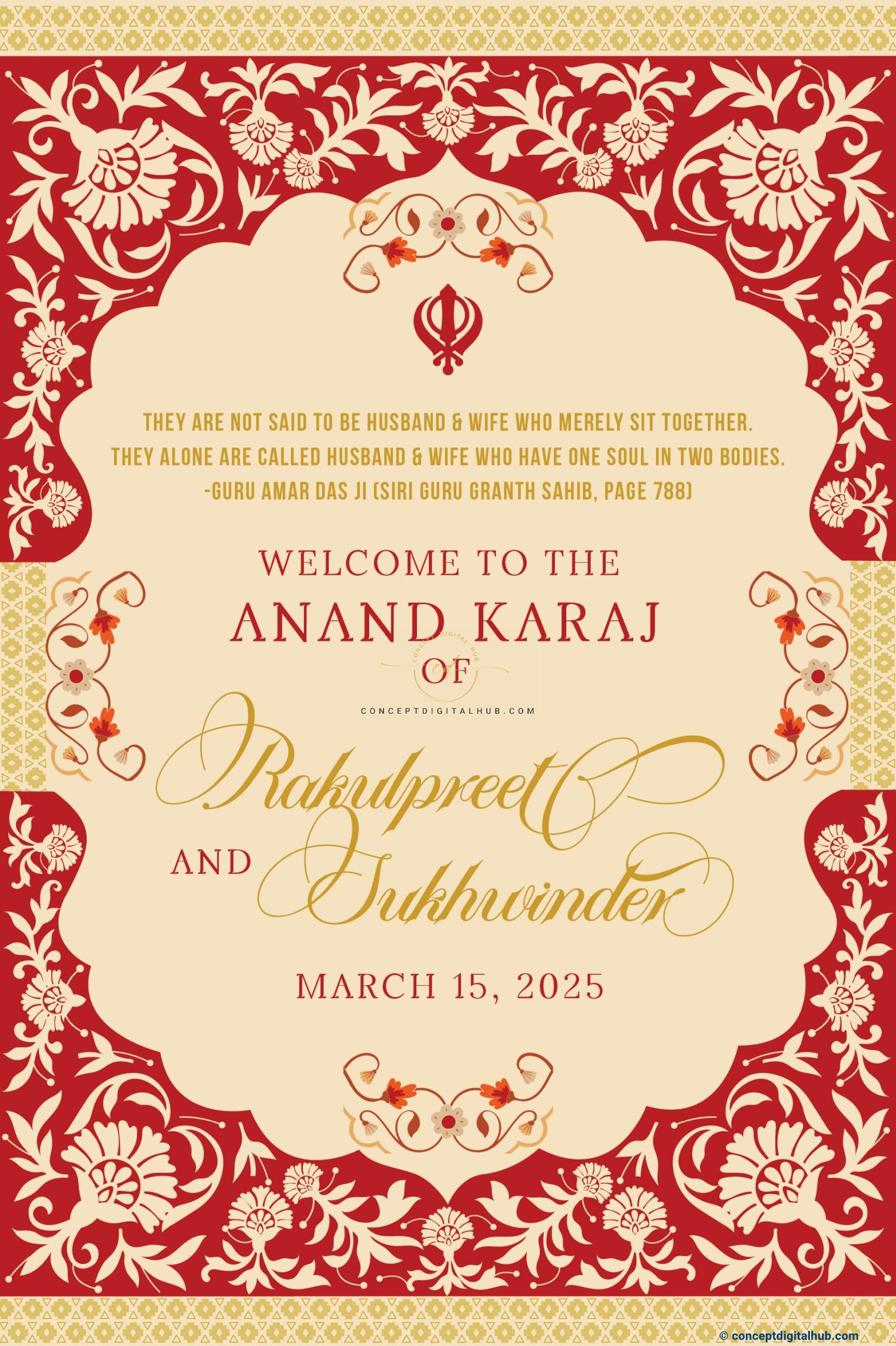 Cream Color Floral Border Welcome Board for Anand Karaj