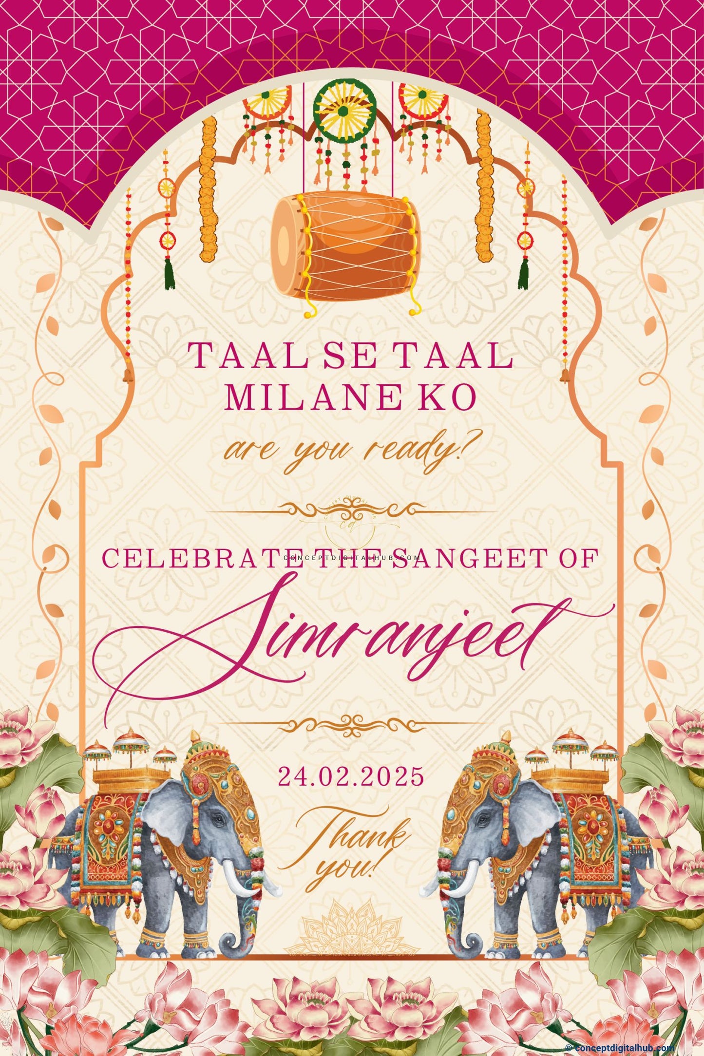 Beige Color Temple Elephant Welcome Board for Sangeet