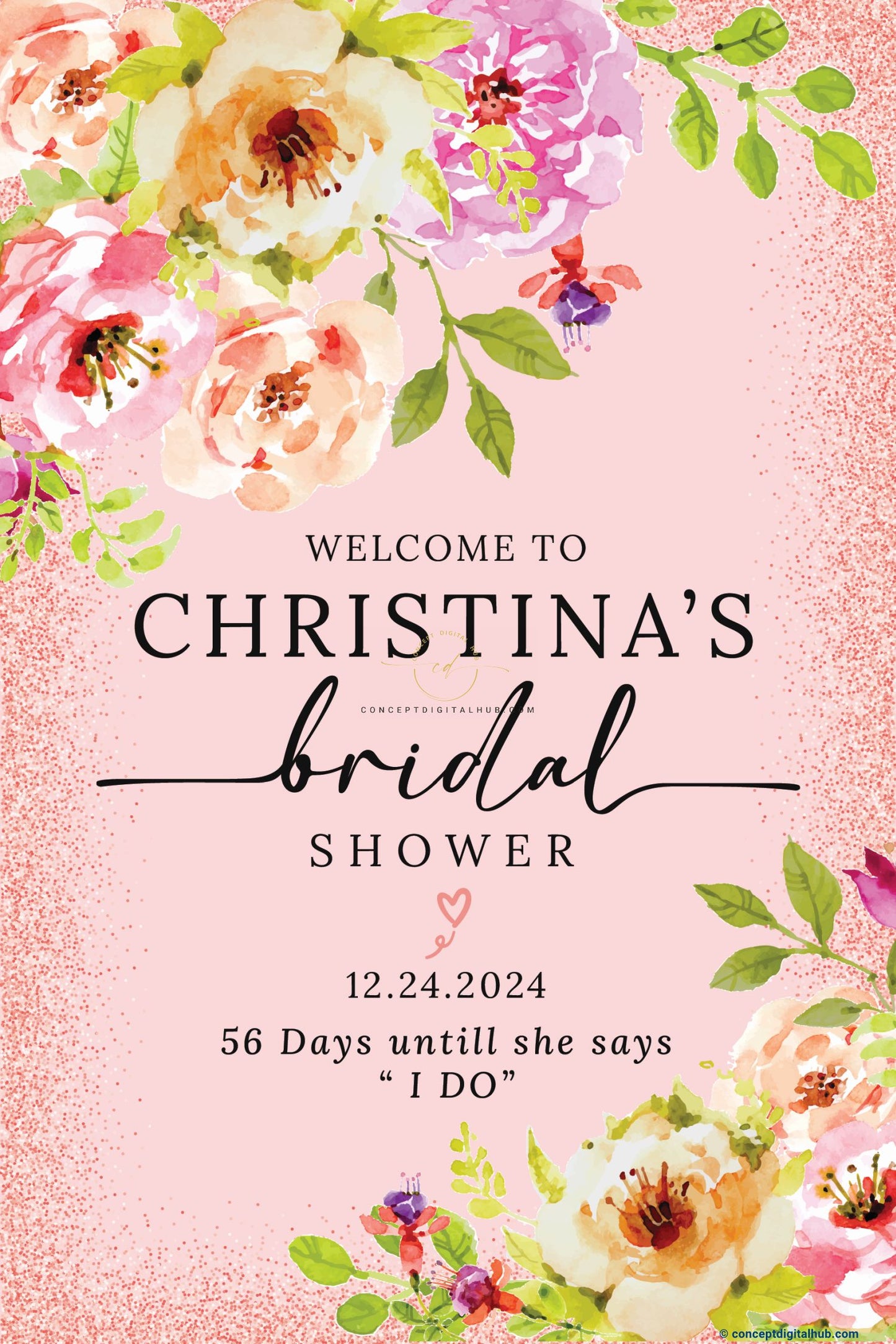 Pink Floral Welcome Board for Bridal Shower