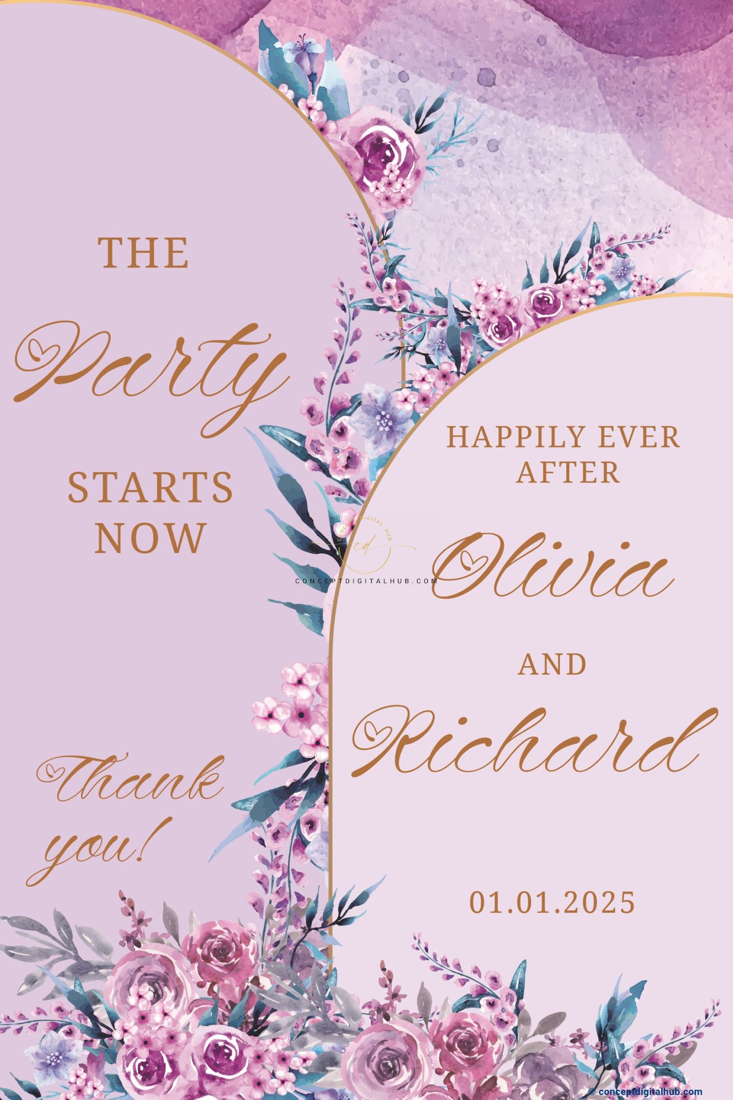 Lavender Purple Color Flowerd Welcome Board for Wedding Week