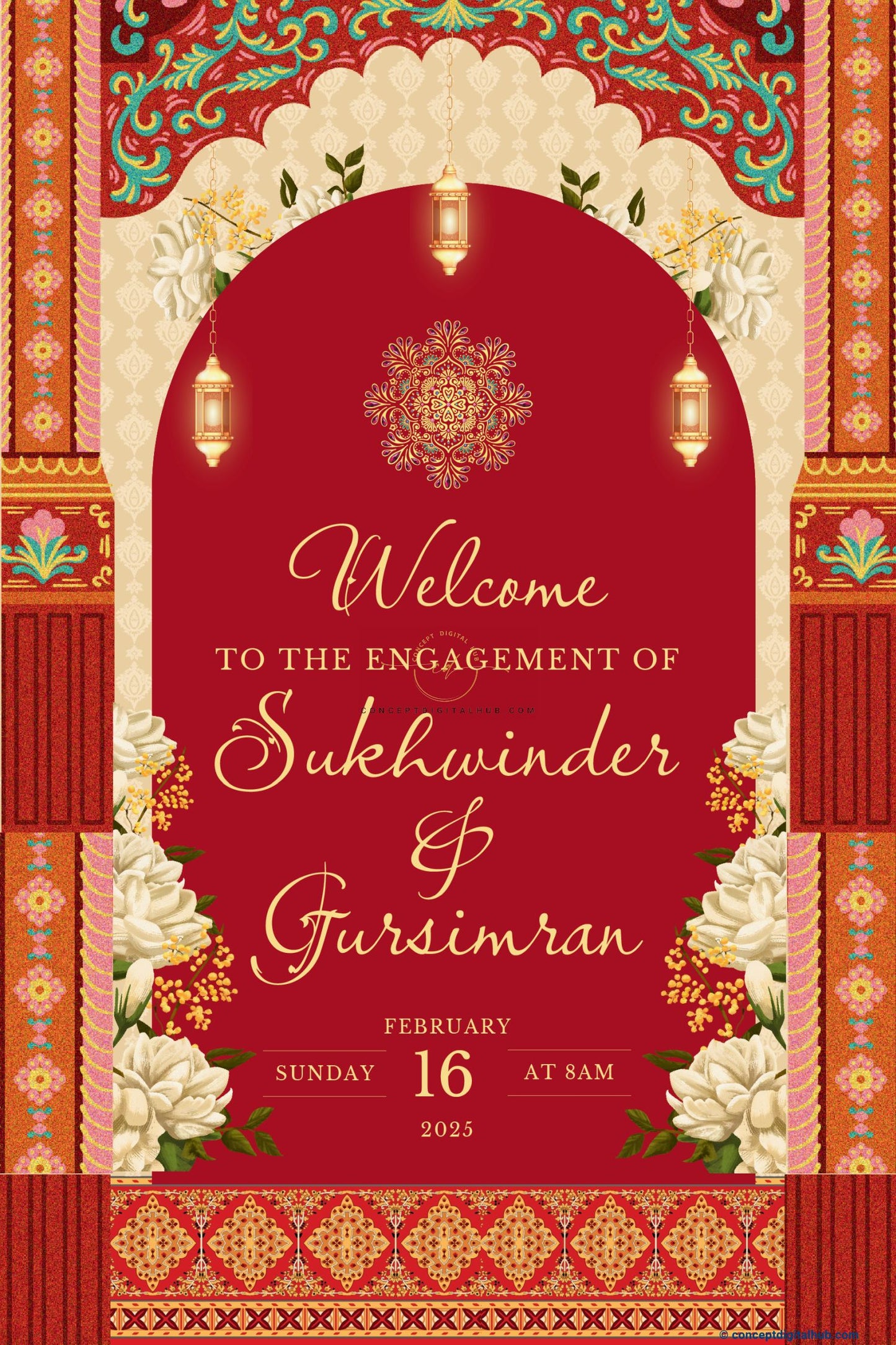 Red Color Floral Welcome Board for Engagement