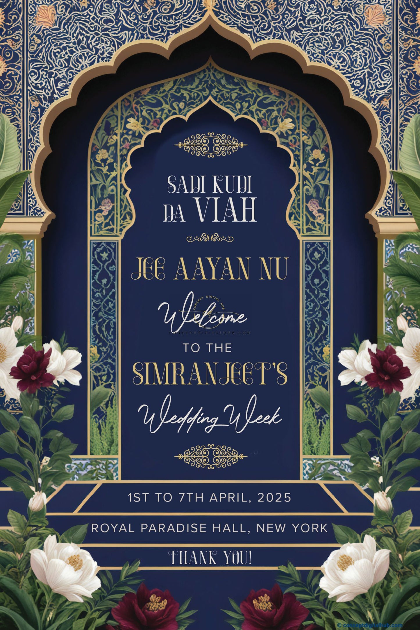 Blue Color Floral Welcome Board for Wedding Week