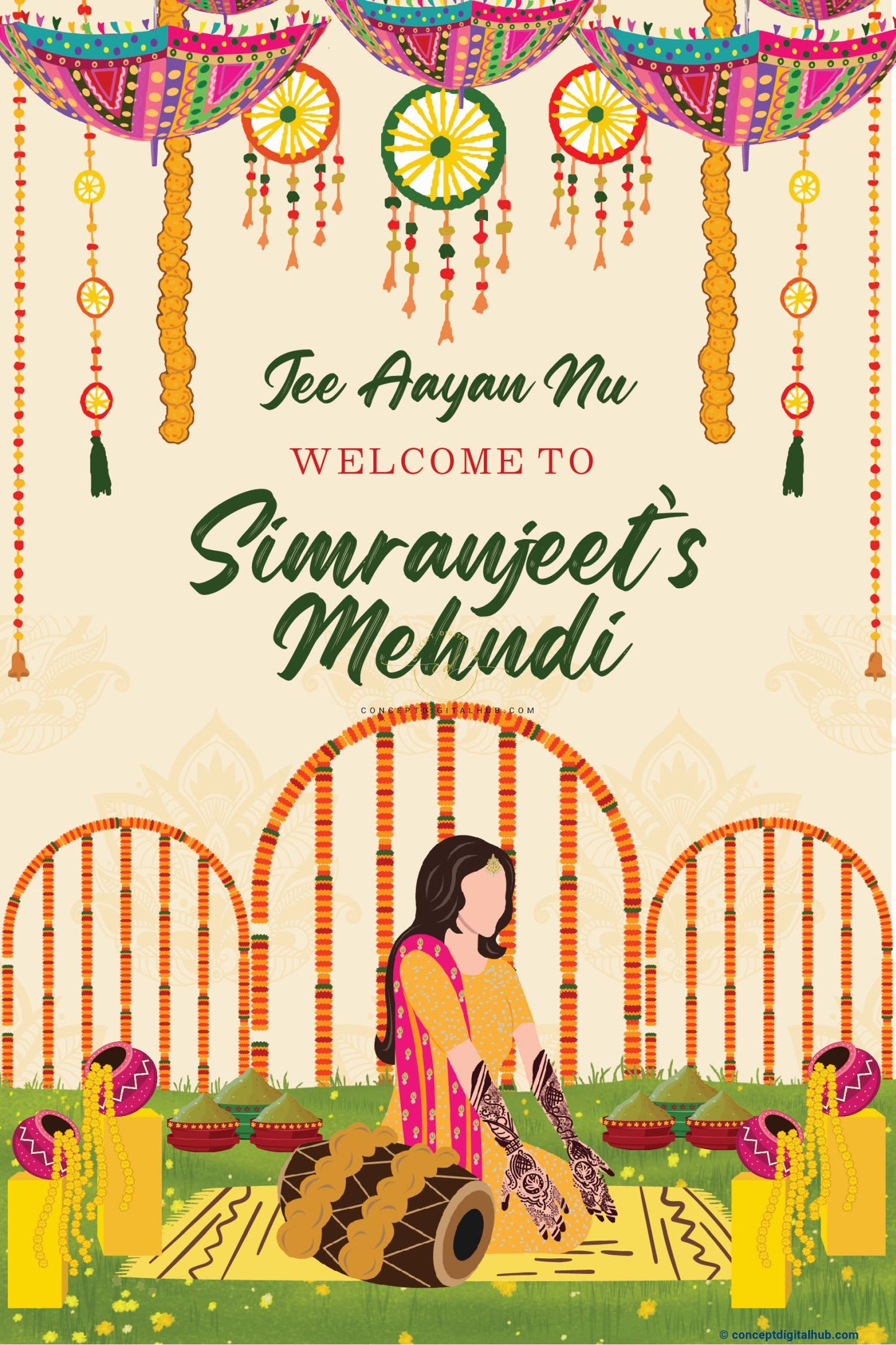 Dairy Cream Color Floral Welcome Board for Mehndi