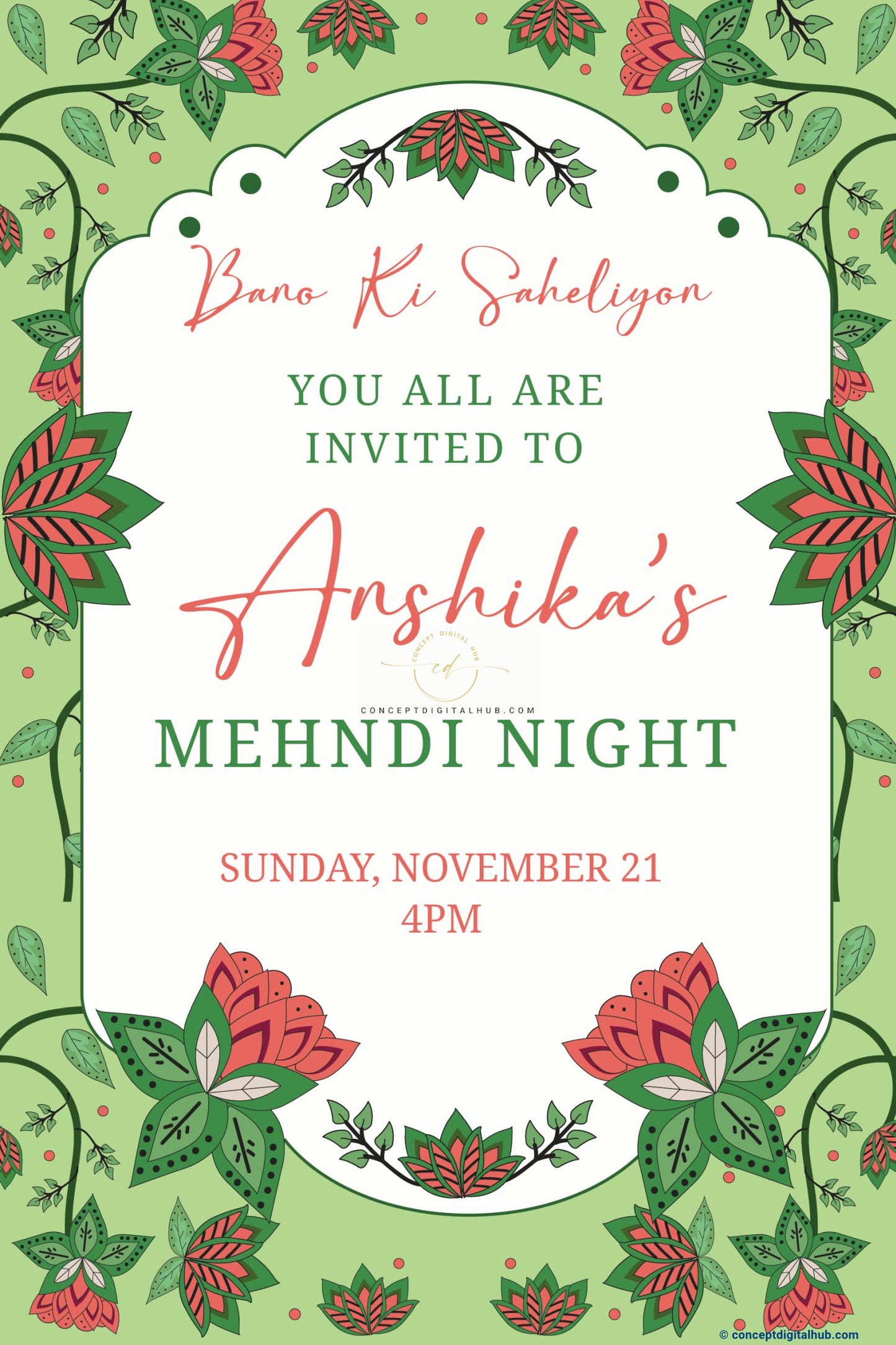 Green Color Leafs Welcome Sign Board for Mehndi