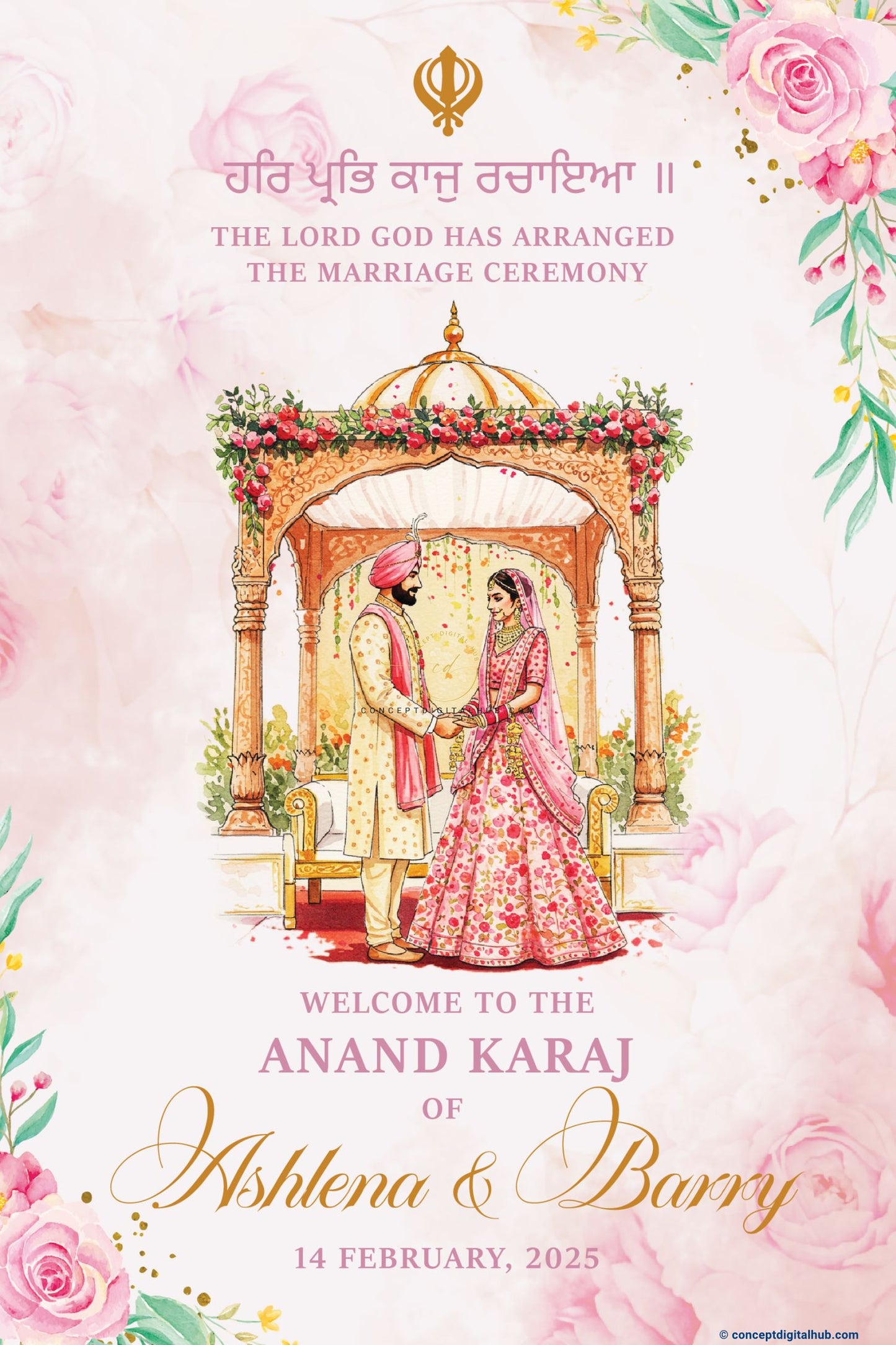 Pink Color Rose Welcome Board for Anand Karaj