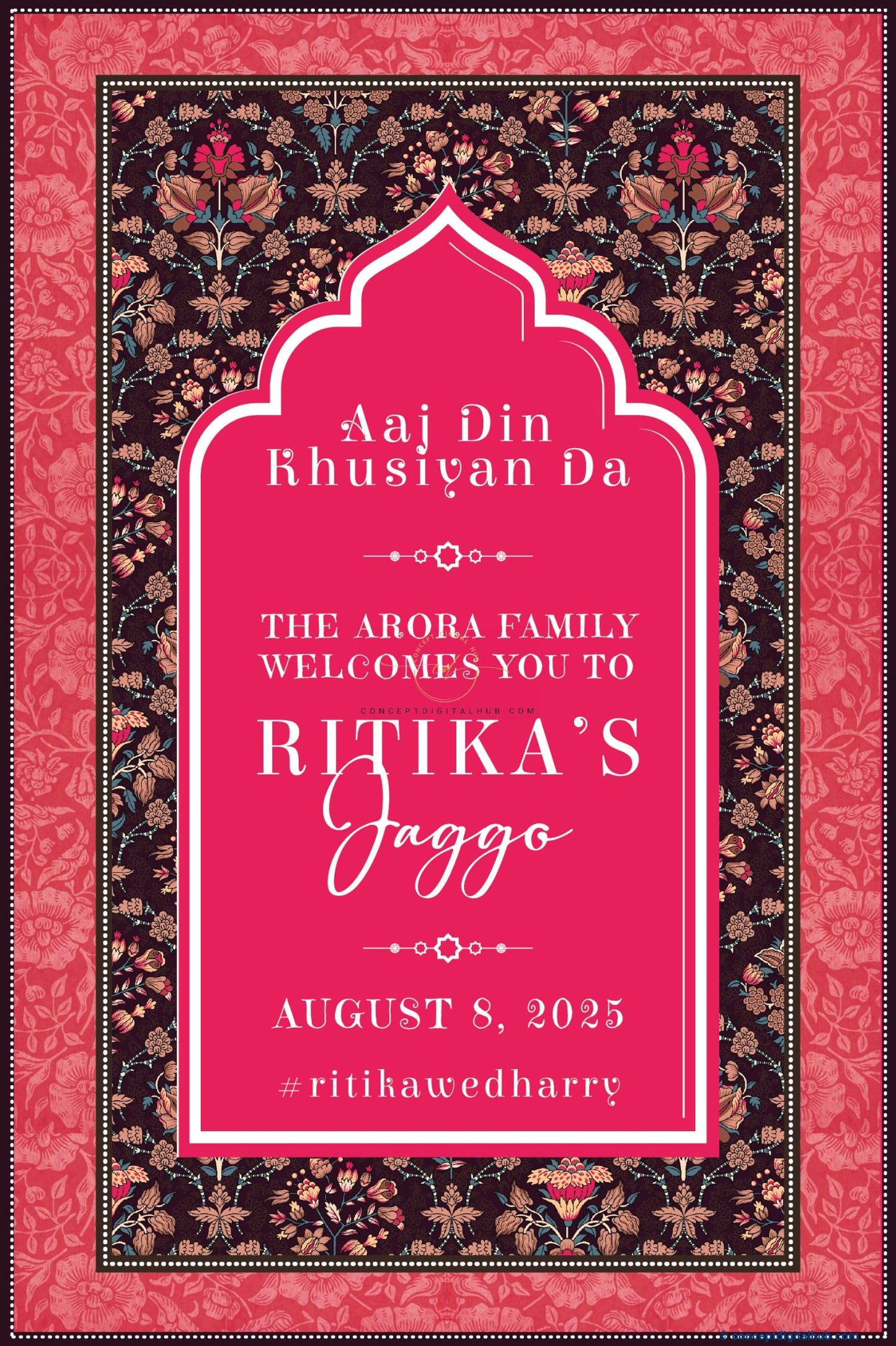 Red Pink Color Floral Welcome Board for Jaggo