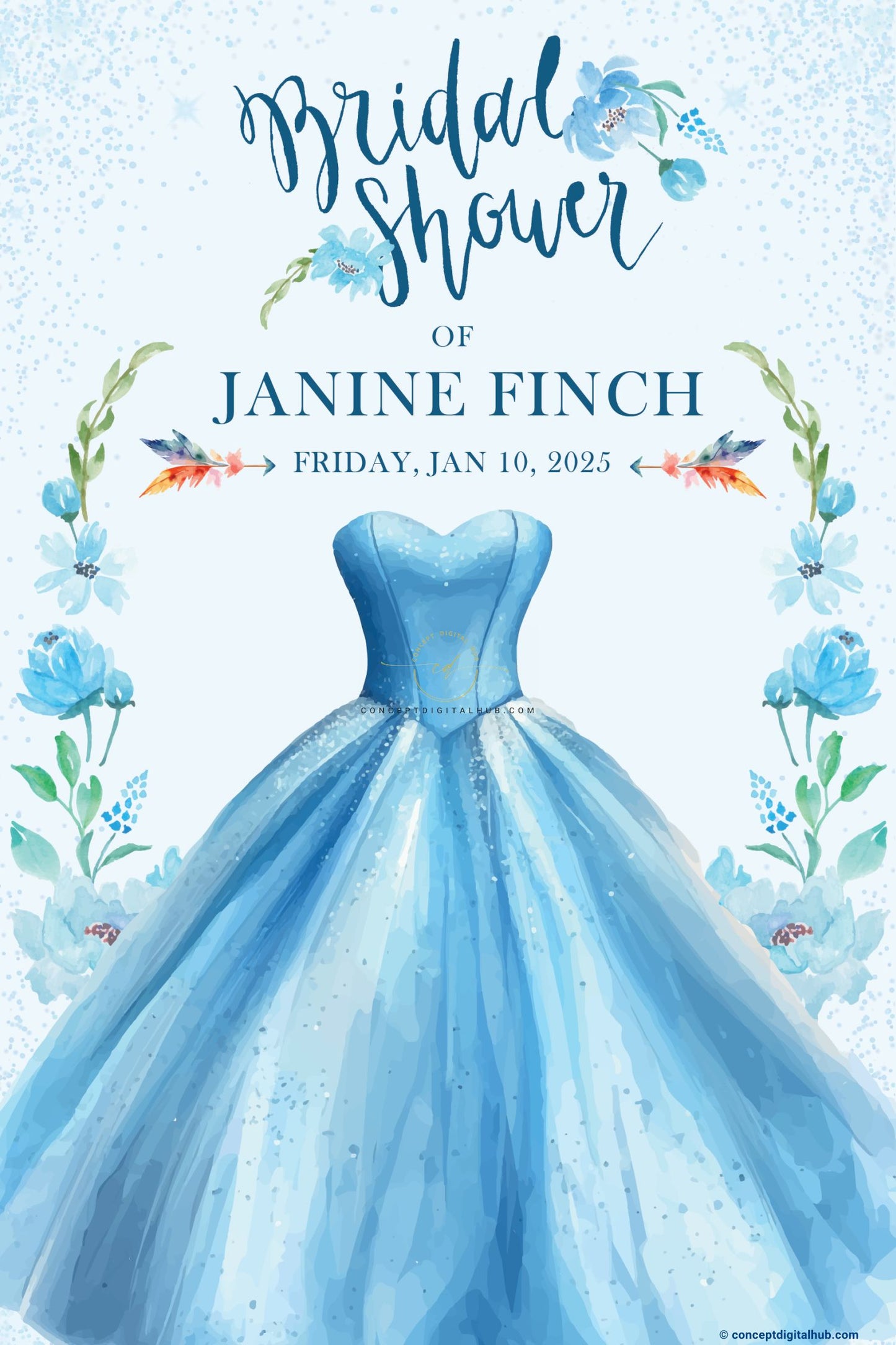 Light Blue Floral Welcome Board for Bridal Shower