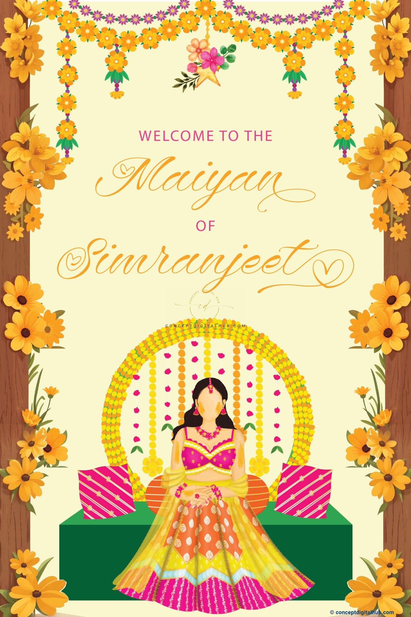 Haldi Theme Welcome Sign Board for Maiyan