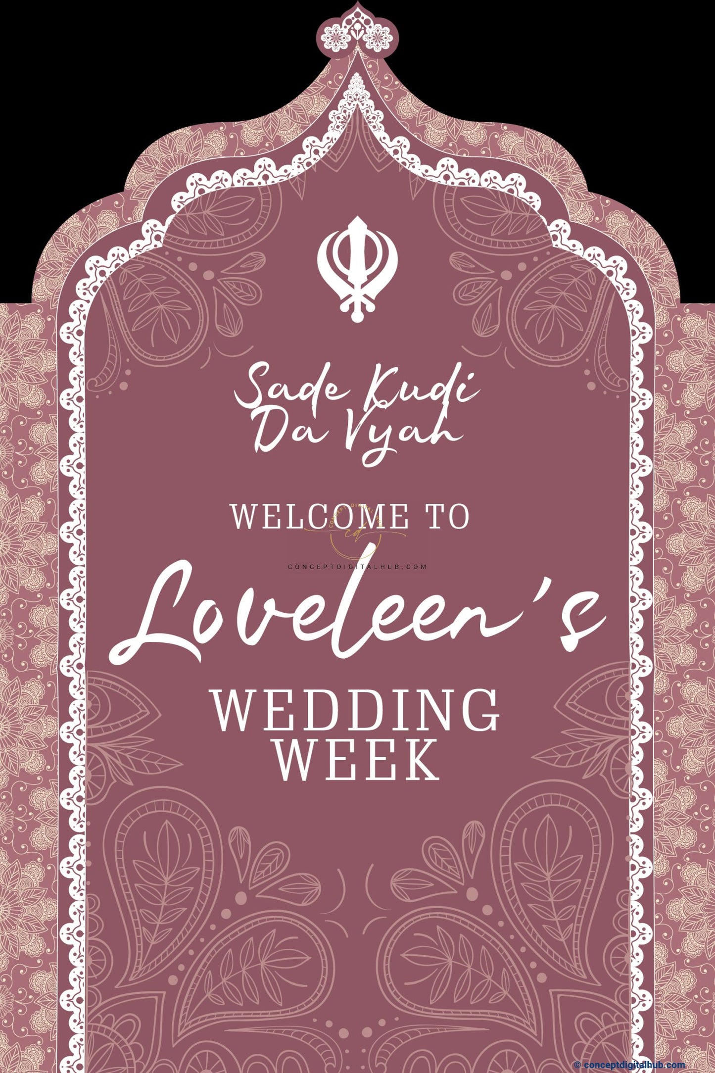Pinkish Red Color Flower Mandala Welcome Board for Wedding Week