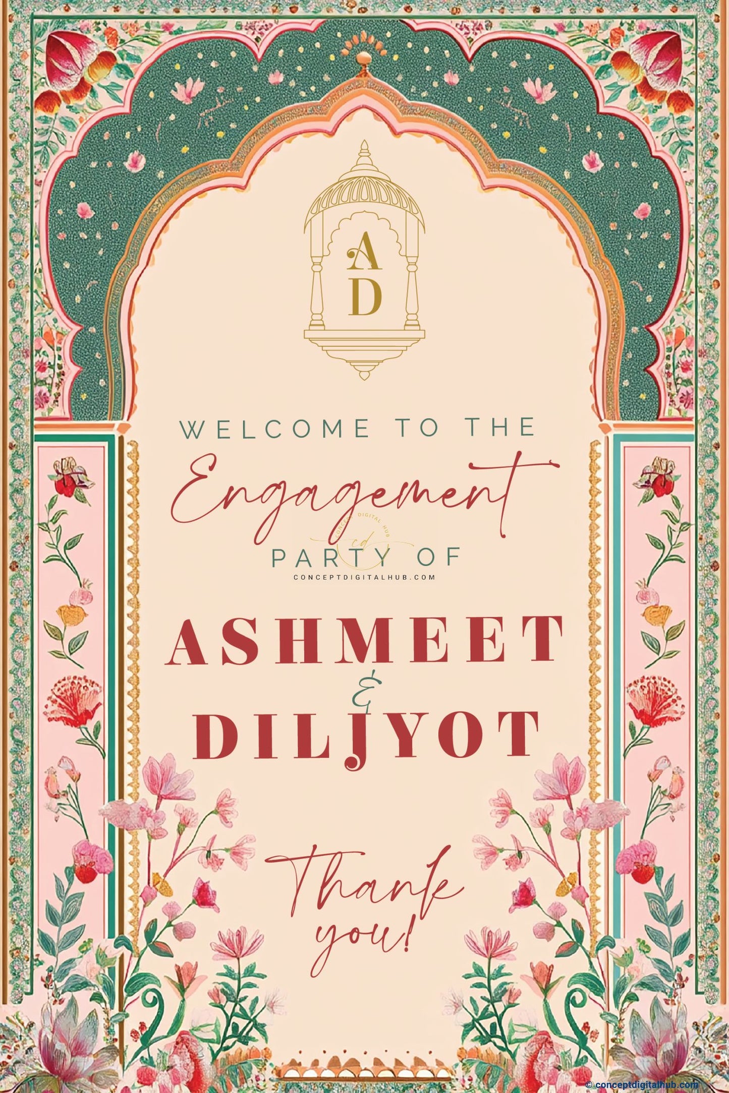 Dairy Cream Color Garden Florwers Welcome Board for Engagement