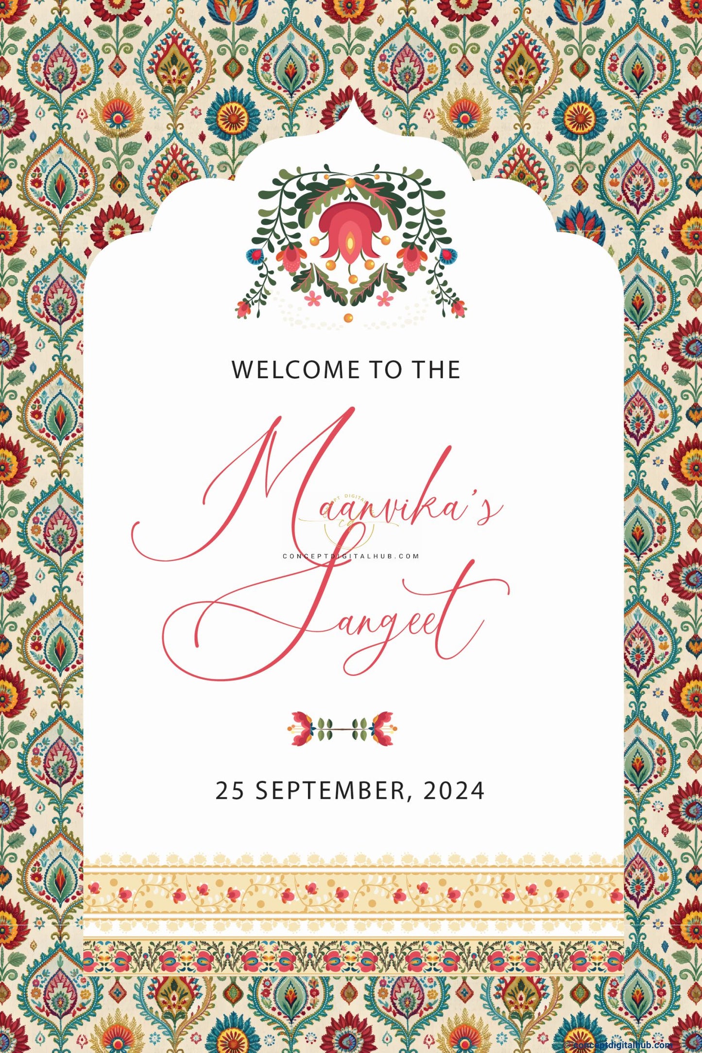 Green Color Flowers Welcome Board for Sangeet