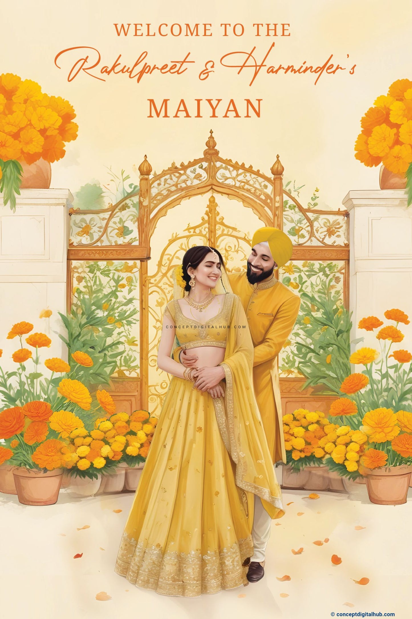 Orange Color Flowers Welcome Board for Maiyan