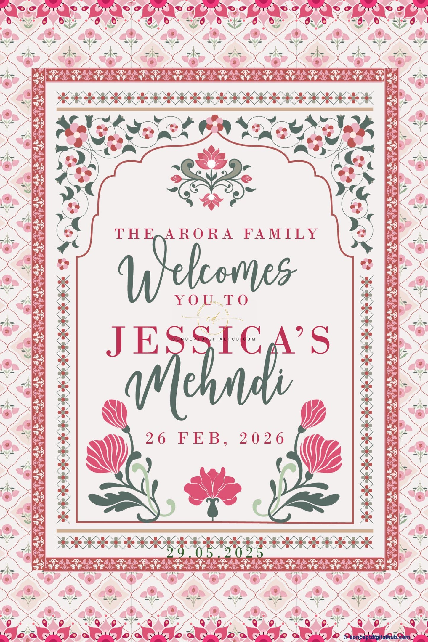 Blush Pink Color Lotus Motif Welcome Board for Mehendi