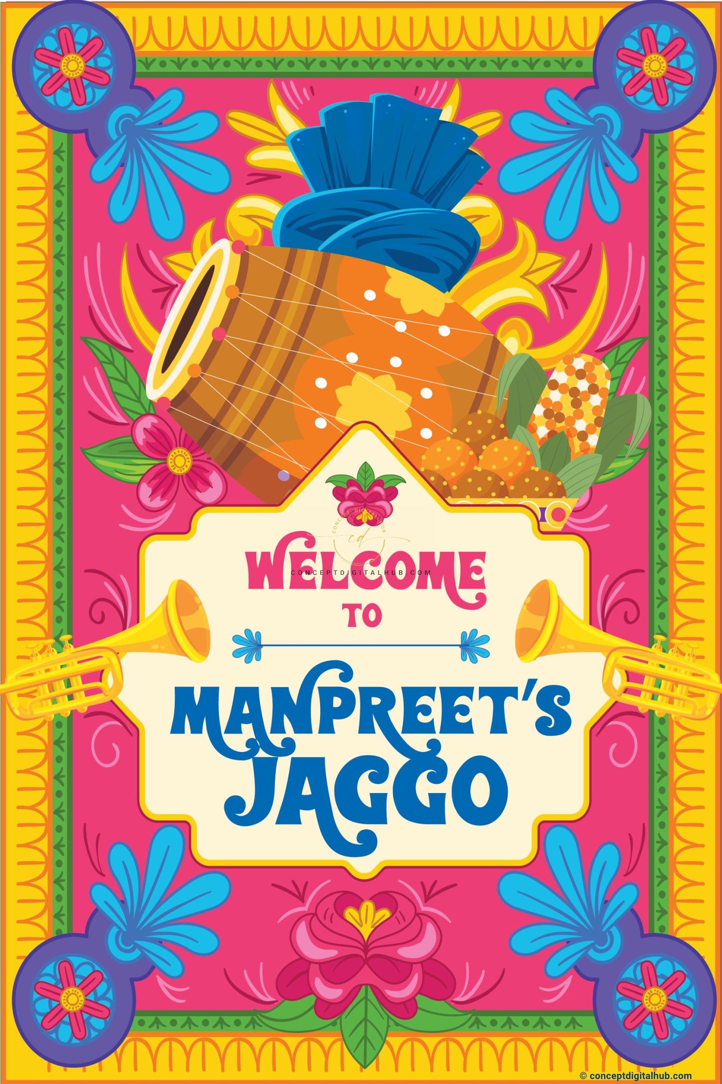Orange Color Dholki Welcome Board for Jaggo
