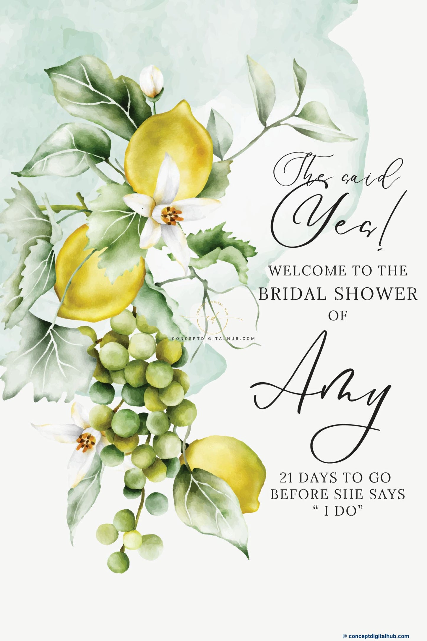 Green White Color Lemon Branch Welcome Board for Bridal Shower