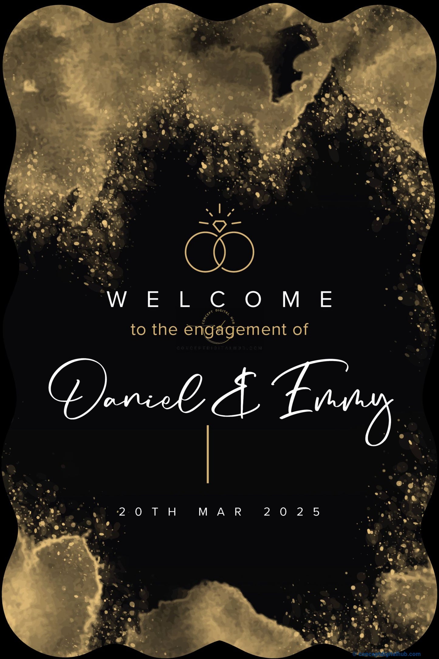 Black and Gold Color Ring Sign Welcome Board for Engagement