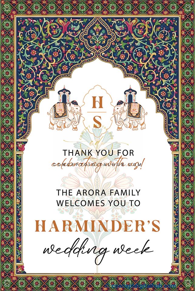 Emerald Green Color Elephant Motifs Welcome Board for Wedding Week