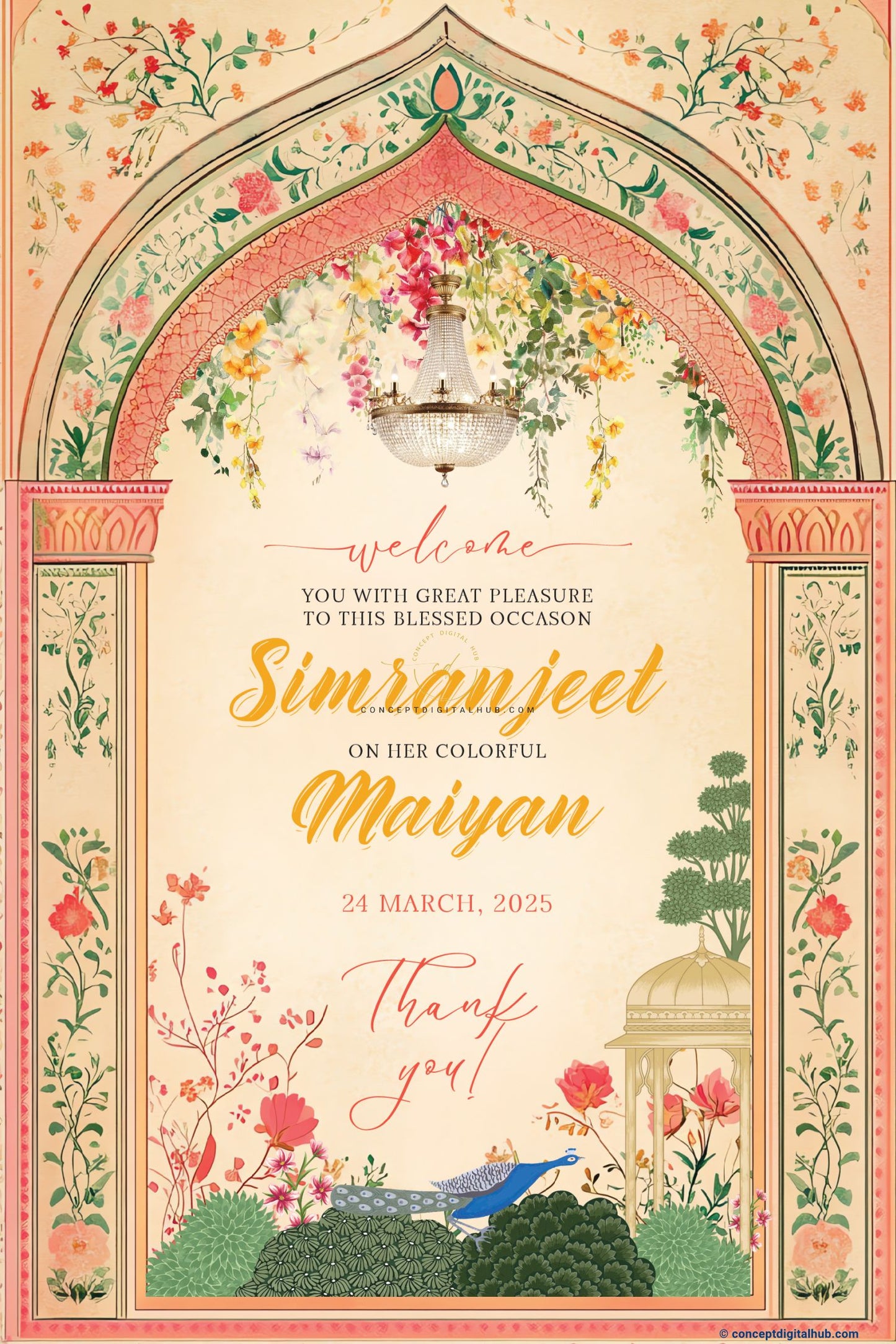 Dairy Cream Color Floral Welcome Board for Maiyan