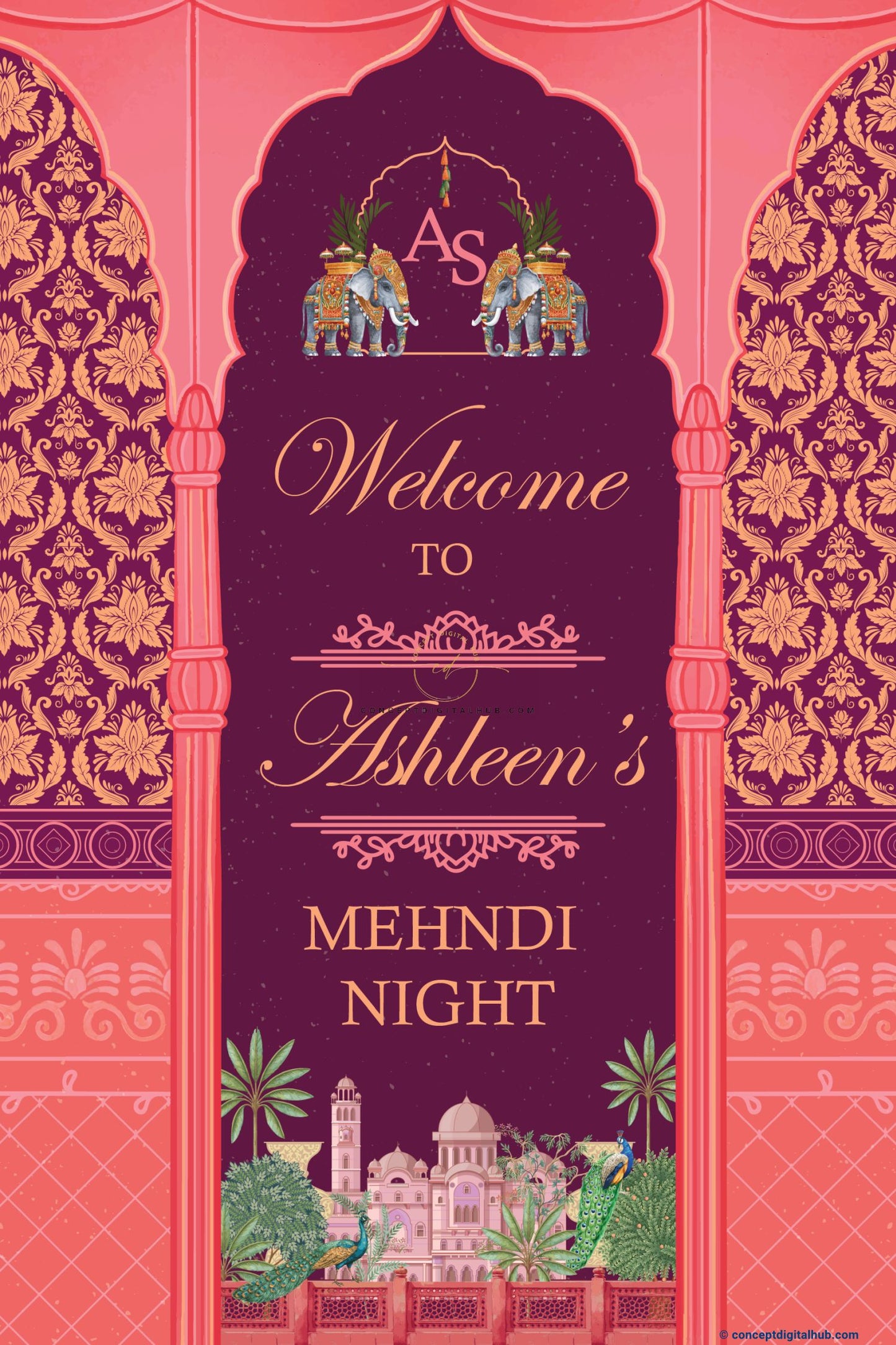 Rosy Pink Color Elephant Welcome Board for Mehndi
