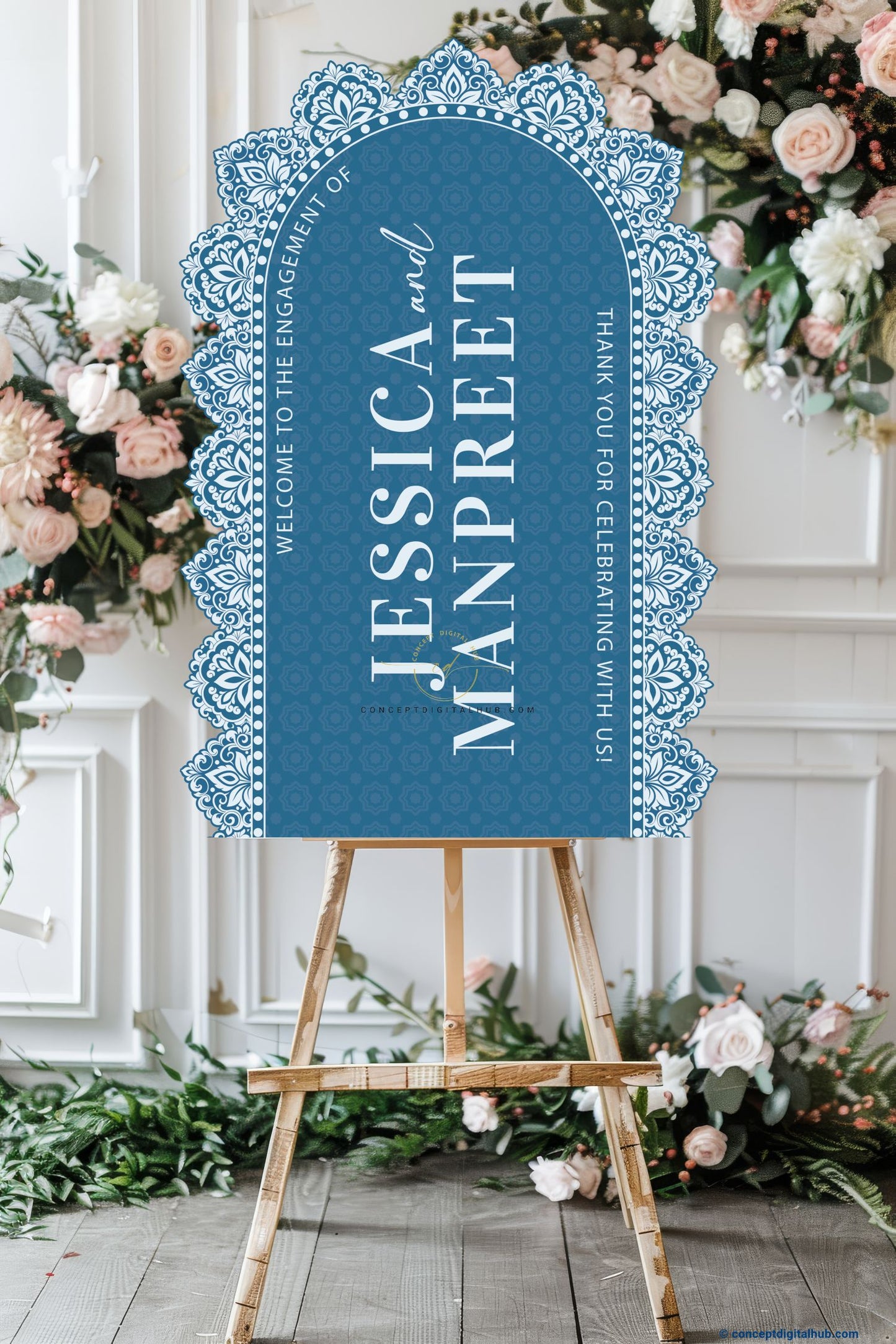 Denim Color Motif Welcome Board for Engagement