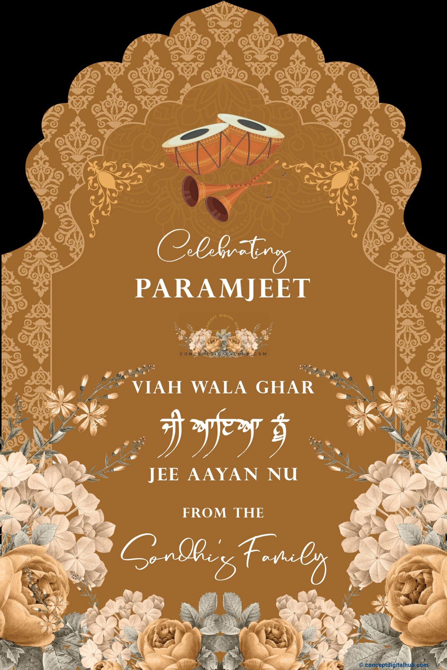 Wood Color Floral Welcome Board for Wedding