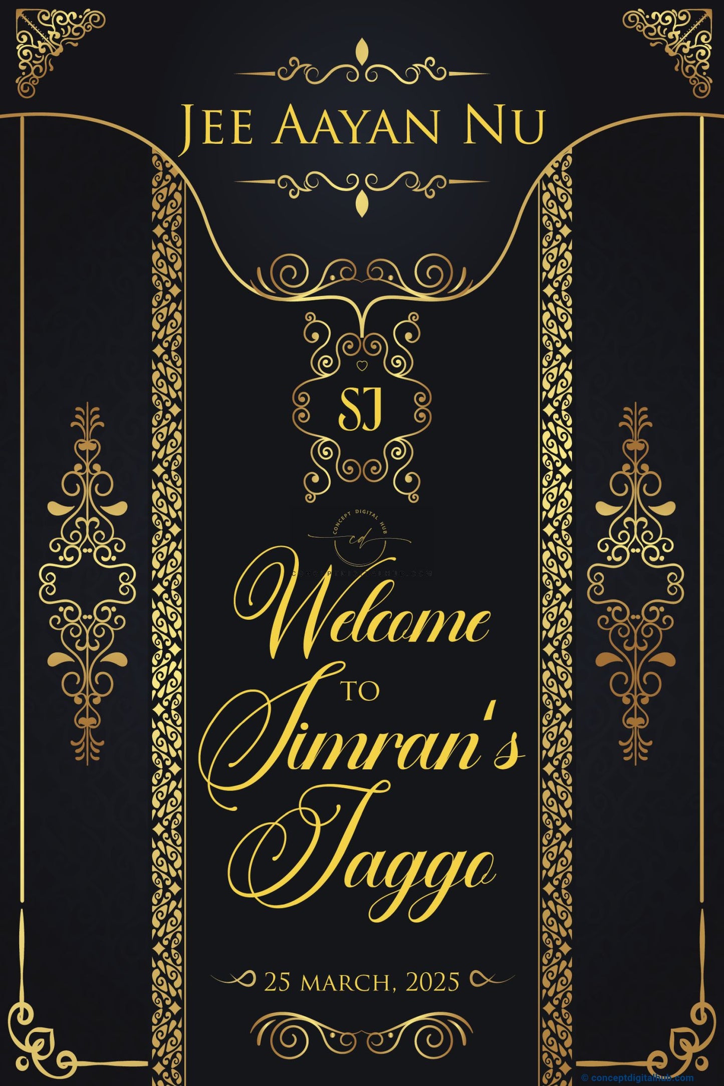 Black and Gold Color Ornament Welcome Board for Jaggo