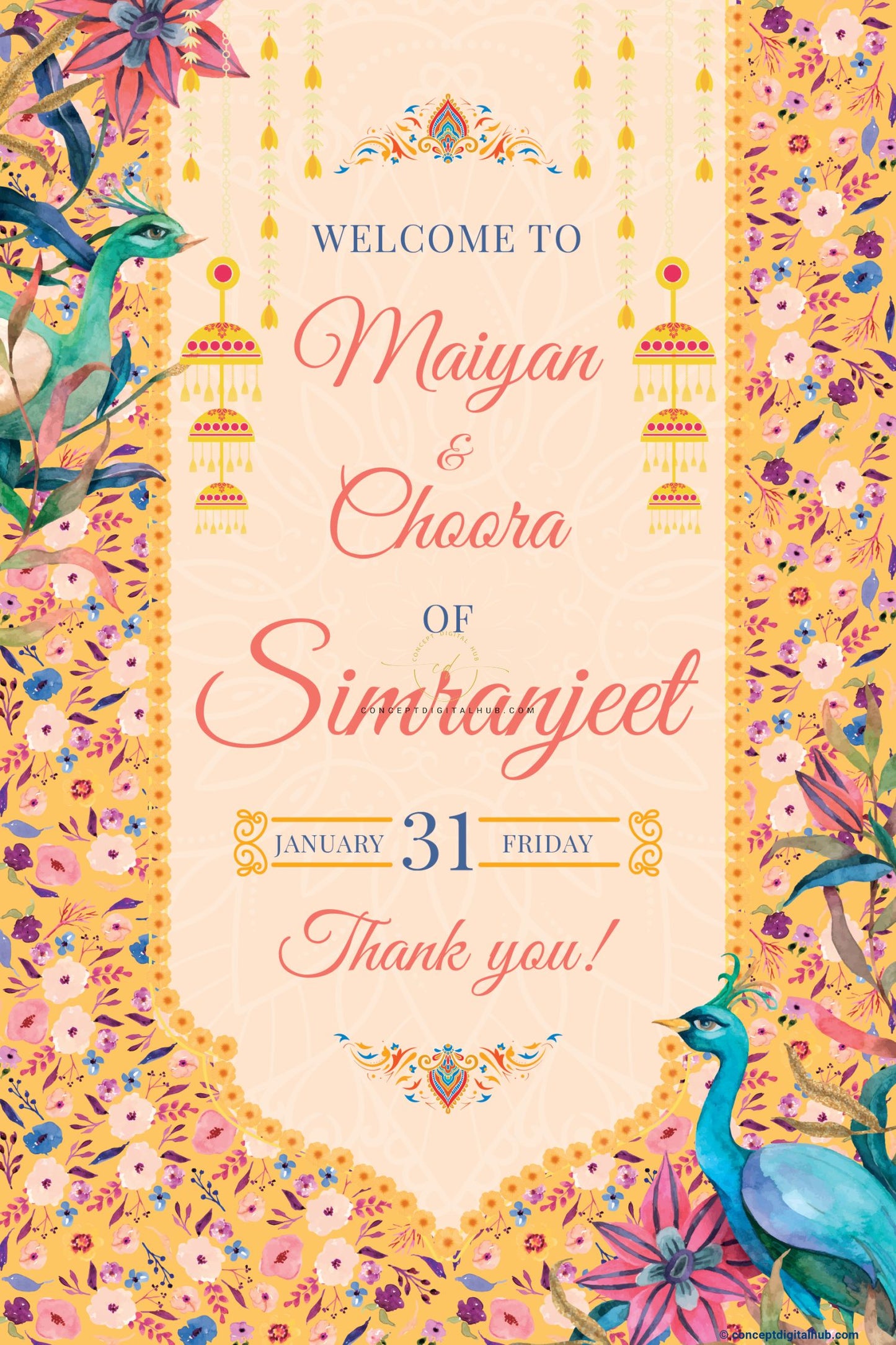Yellowish Color Peacock Welcome Board for Maiyan
