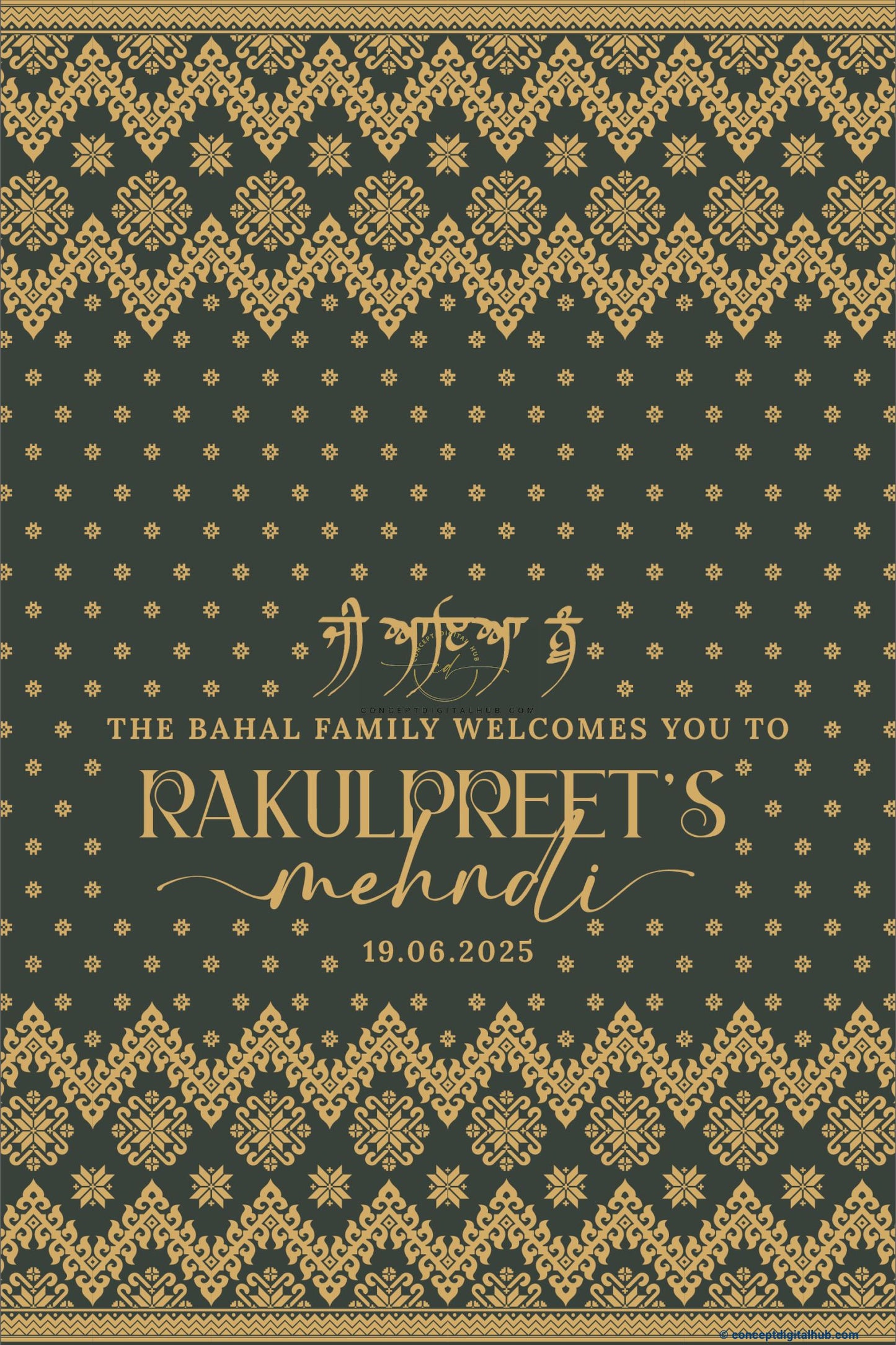 Charcoal Color Dayak Pattern Welcome Board for Mehndi