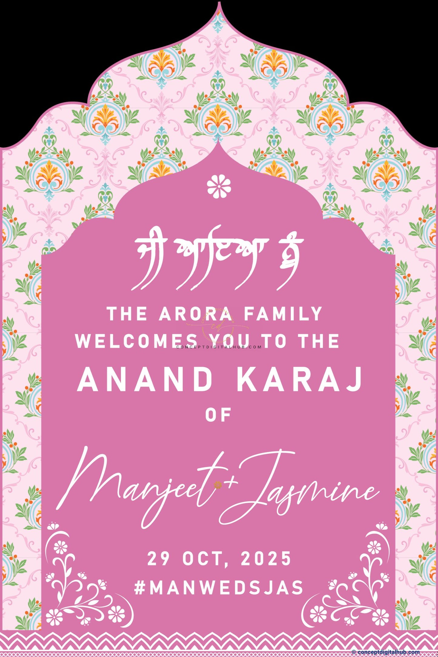 Thulian Pink Color Damask Welcome Board for Wedding Week
