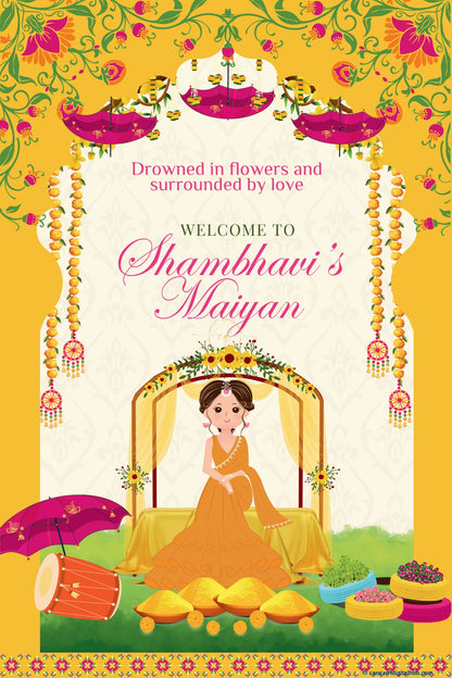 Yellow Color Half Saree Welcome Board for Maiyan