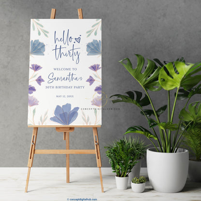 Birthday welcome board sign in purple