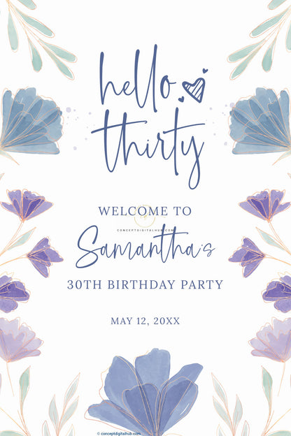 Birthday welcome board sign in purple