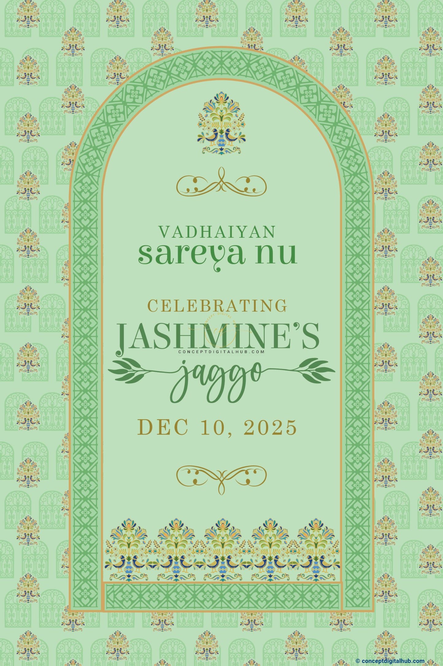 Mint Green Color Mughal Arch Frame Welcome Board for Jaggo