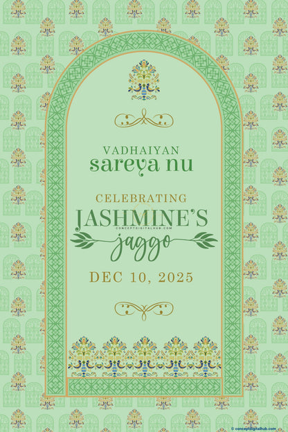 Mint Green Color Mughal Arch Frame Welcome Board for Jaggo