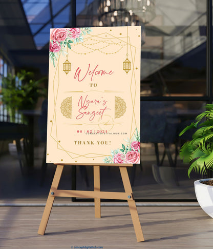 Sangeet Welcome Board Sign In Gold