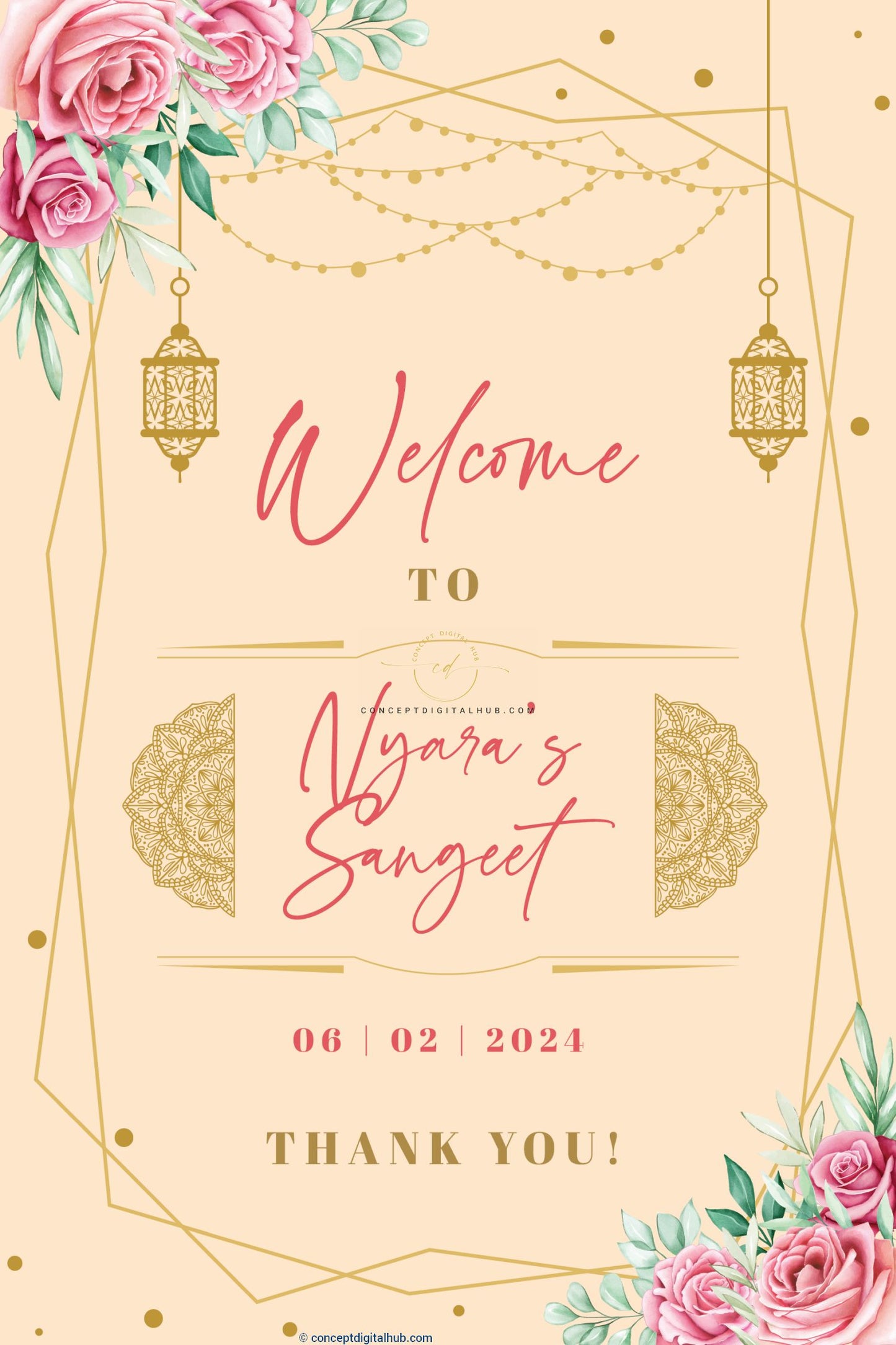 Sangeet Welcome Board Sign In Gold