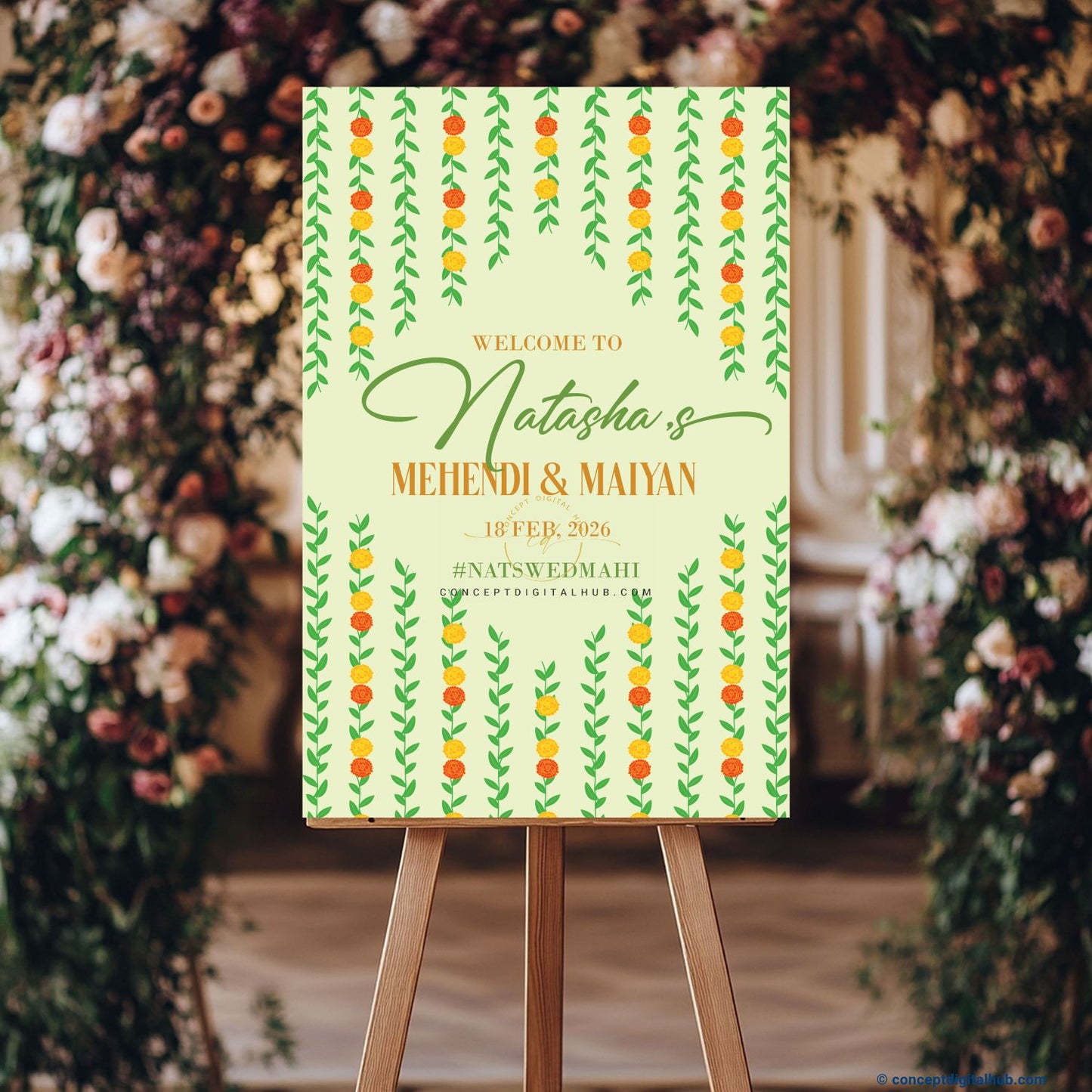 Leaf Green Color Hanging Leaf Vines Welcome Board for Mehendi