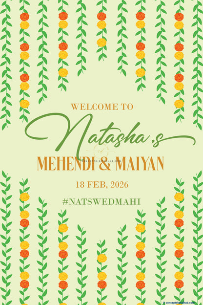 Leaf Green Color Hanging Leaf Vines Welcome Board for Mehendi