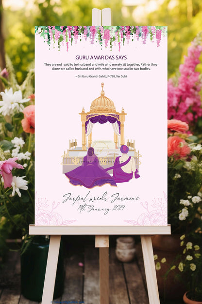 Lavender Colored Anand Karaj Welcome Sign Board