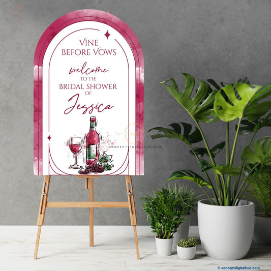 Maroon Color Wine Sign Welcome Board for Bridal Shower
