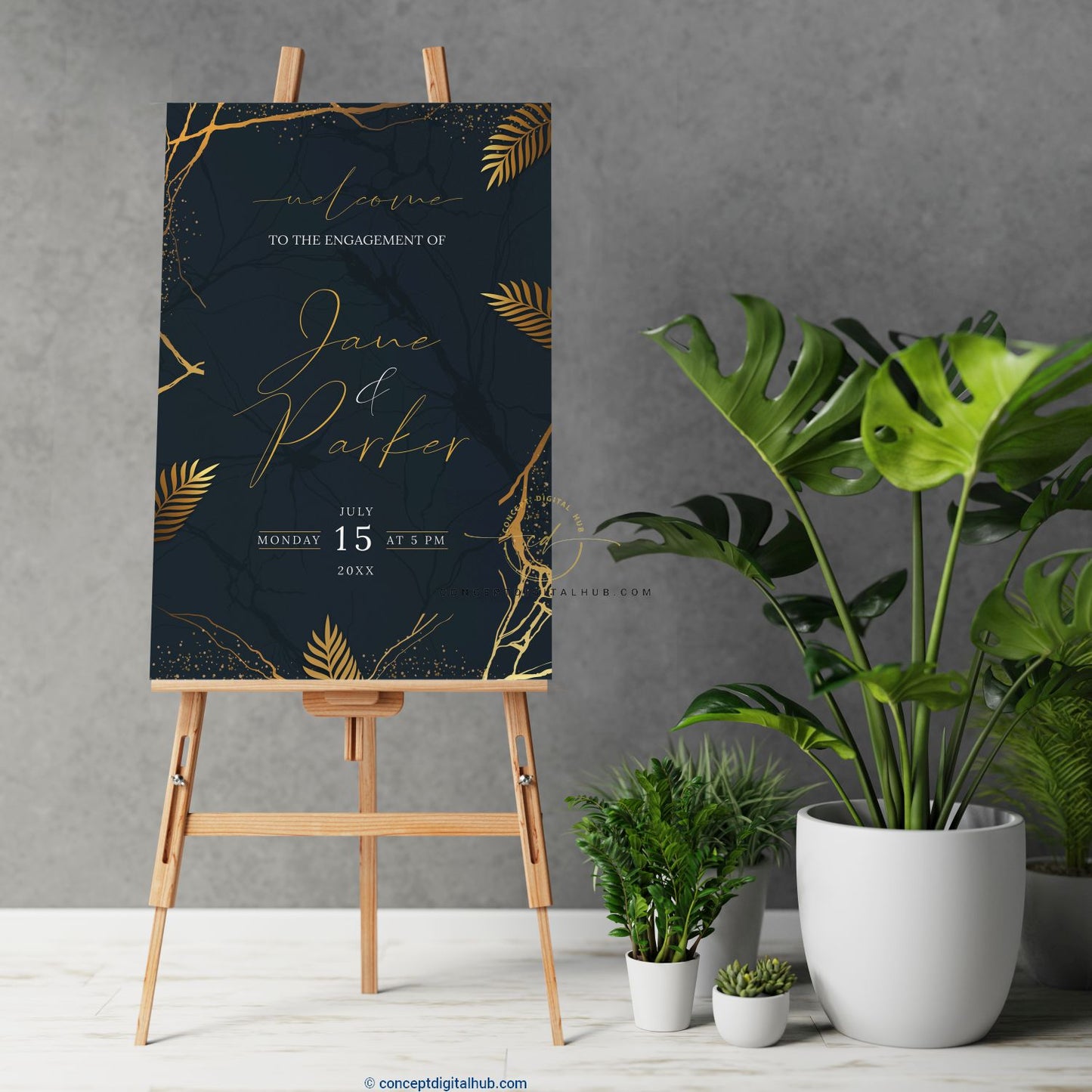 Dark Gold Engagement Welcome Sign Board