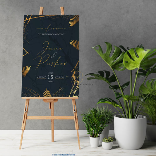 Dark Gold Engagement Welcome Sign Board