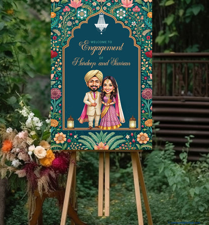 Traditional Royal Punjabi Engagement Welcome Sign Board