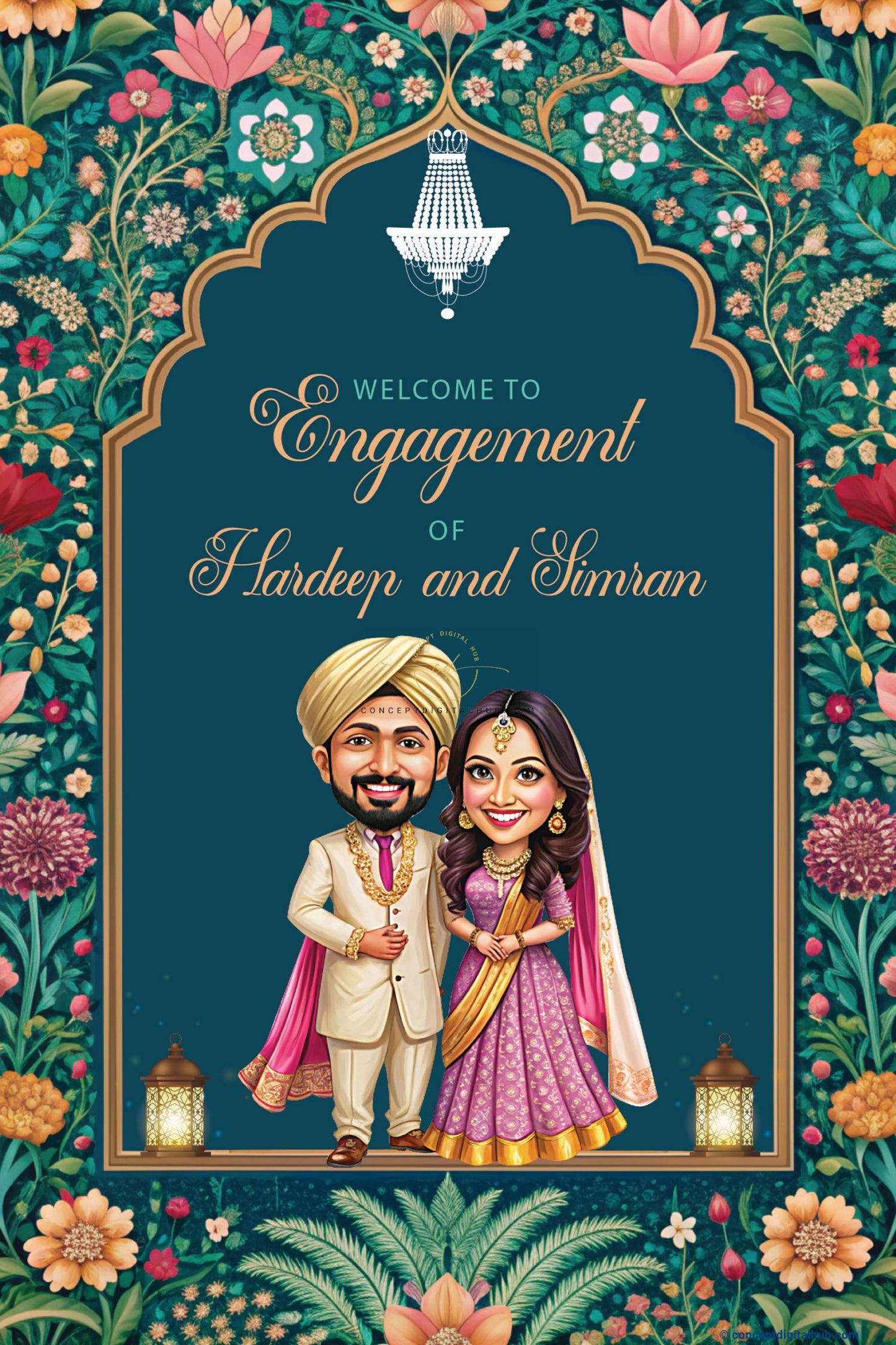 Traditional Royal Punjabi Engagement Welcome Sign Board