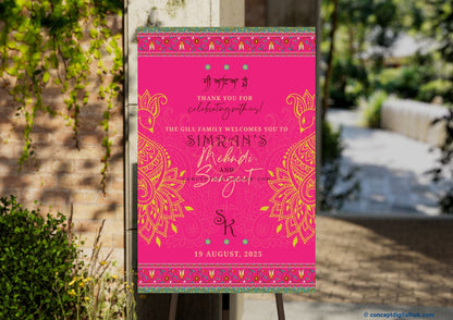 Pink Lemonade Color Paisley Motifs Welcome Board for Sangeet