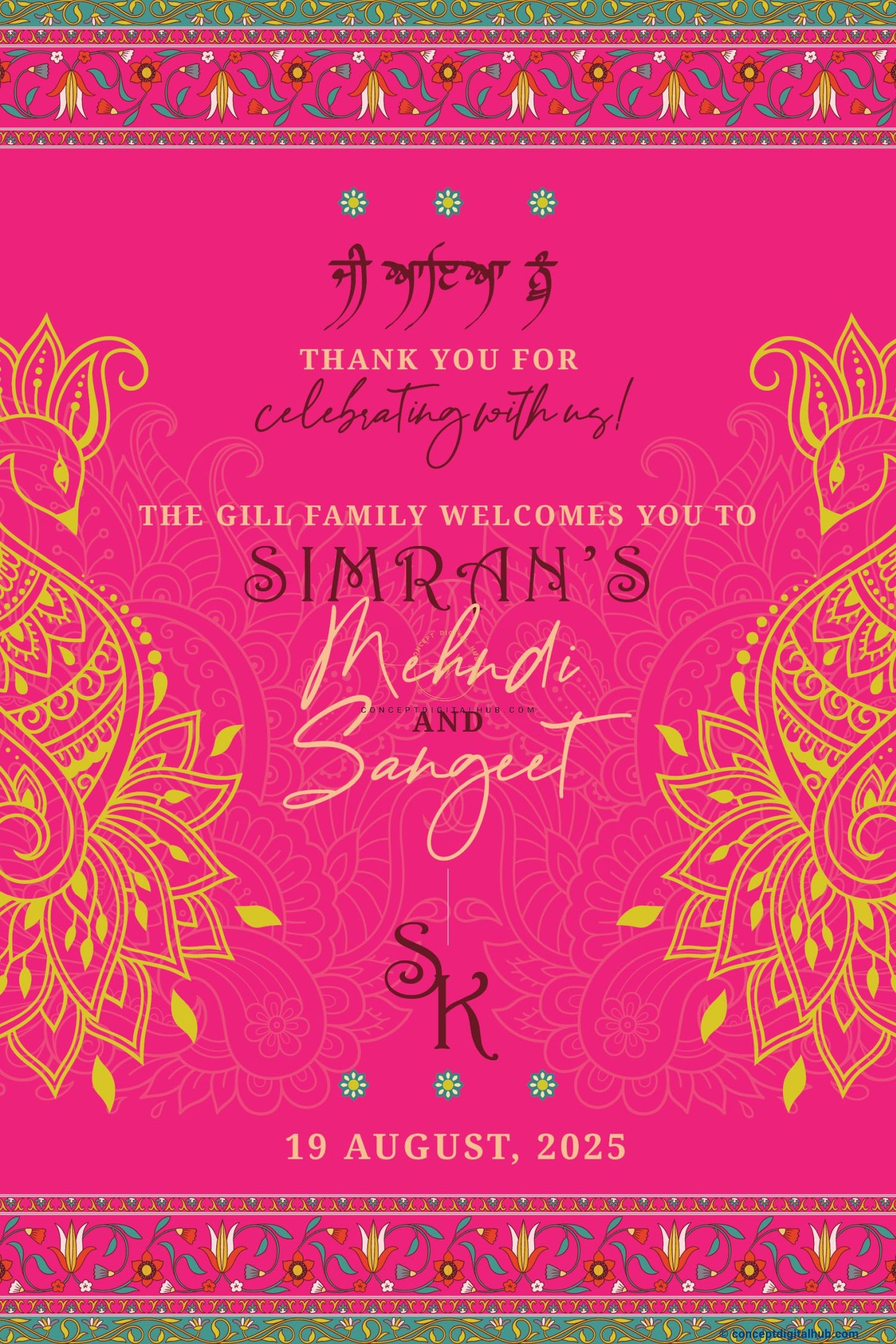 Pink Lemonade Color Paisley Motifs Welcome Board for Sangeet